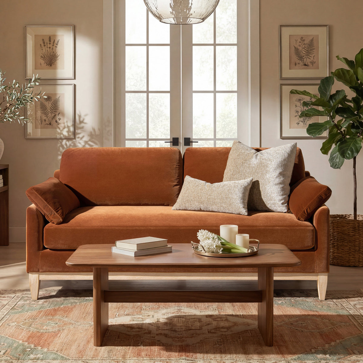 Pasadena 75.5" Modern Farmhouse Sofa in Burnt