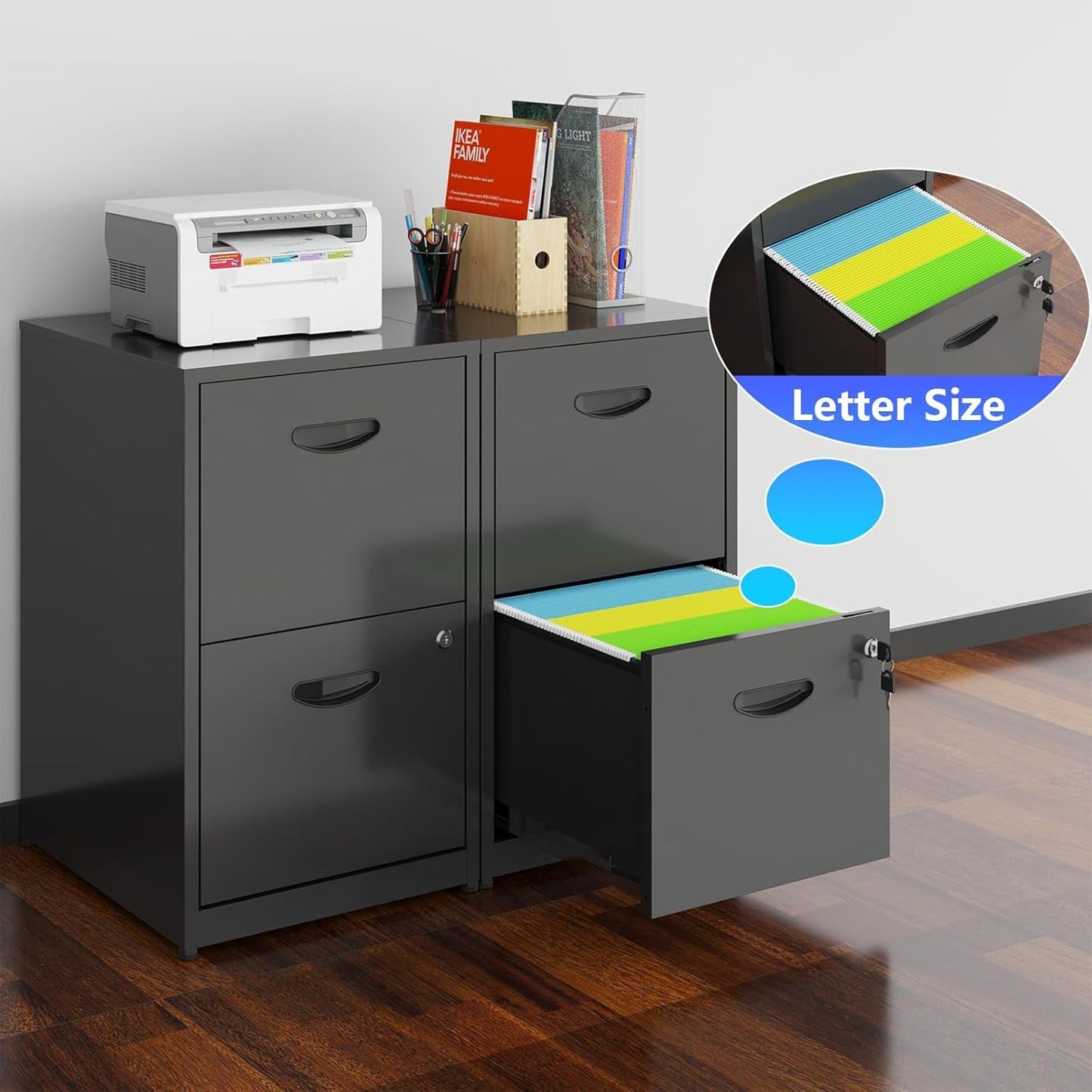 2 Drawer Filing Cabinet With Lock For Home Office Durable Vertical File Cabinet Storage