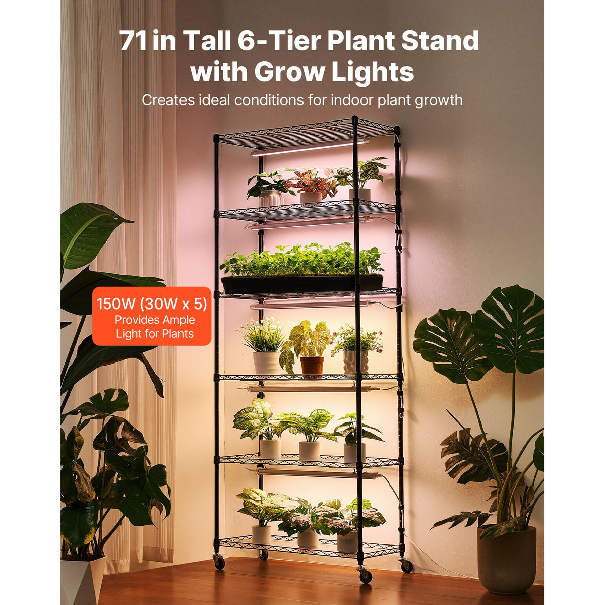 6-Tier Indoor Plant Shelf with Grow Light