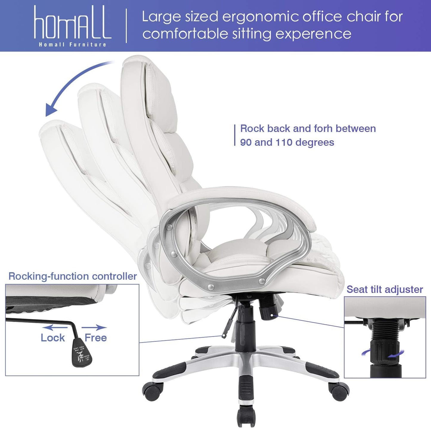 White High Back Office Chair With Adjustable Height