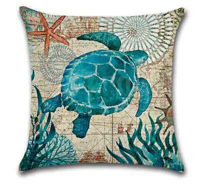 Blue Wind Sea Life Linen Pillowcase 18x18in