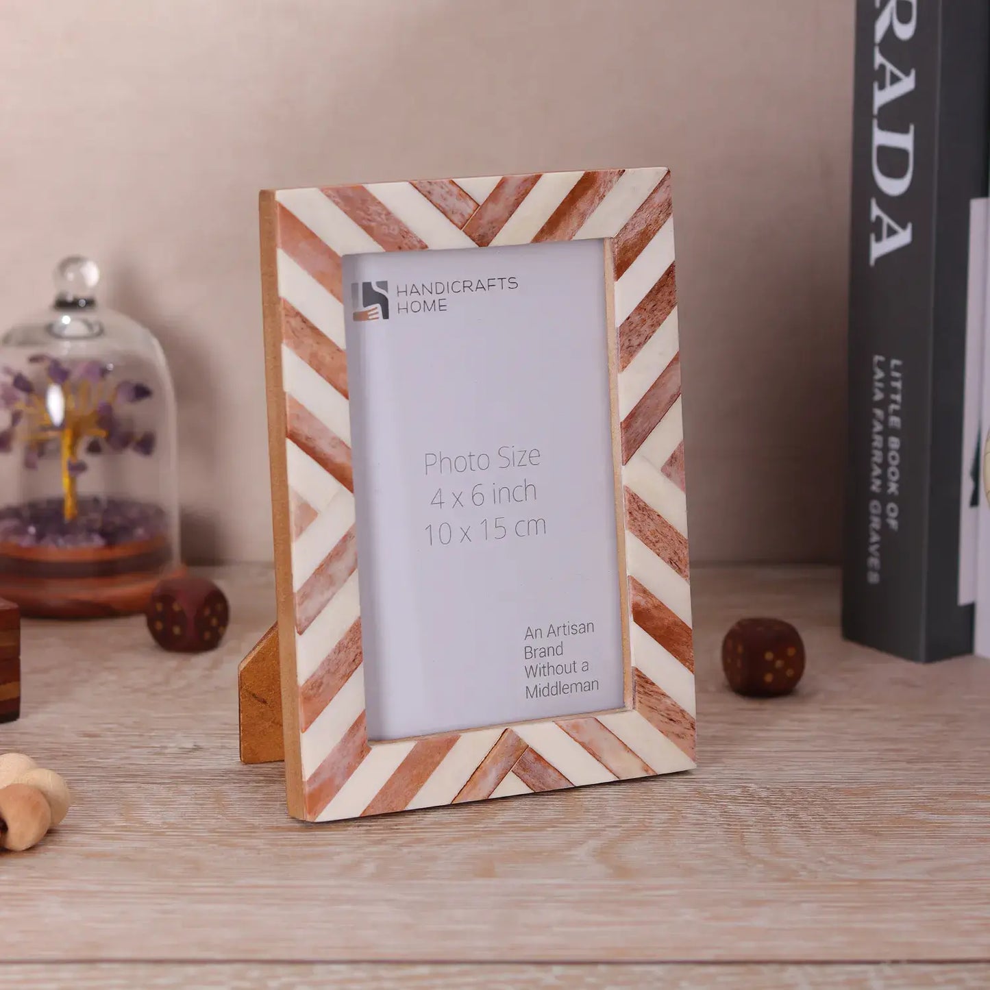 Picture Frames Chevron Pattern Bone Inlay Collection in 29 Sizes, Brown