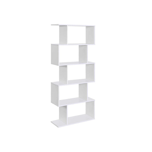 Wooden Bookcase, 5-Tier Display Shelf and Room Divider, Freestanding Decorative Storage Shelving Bookshelf, White
