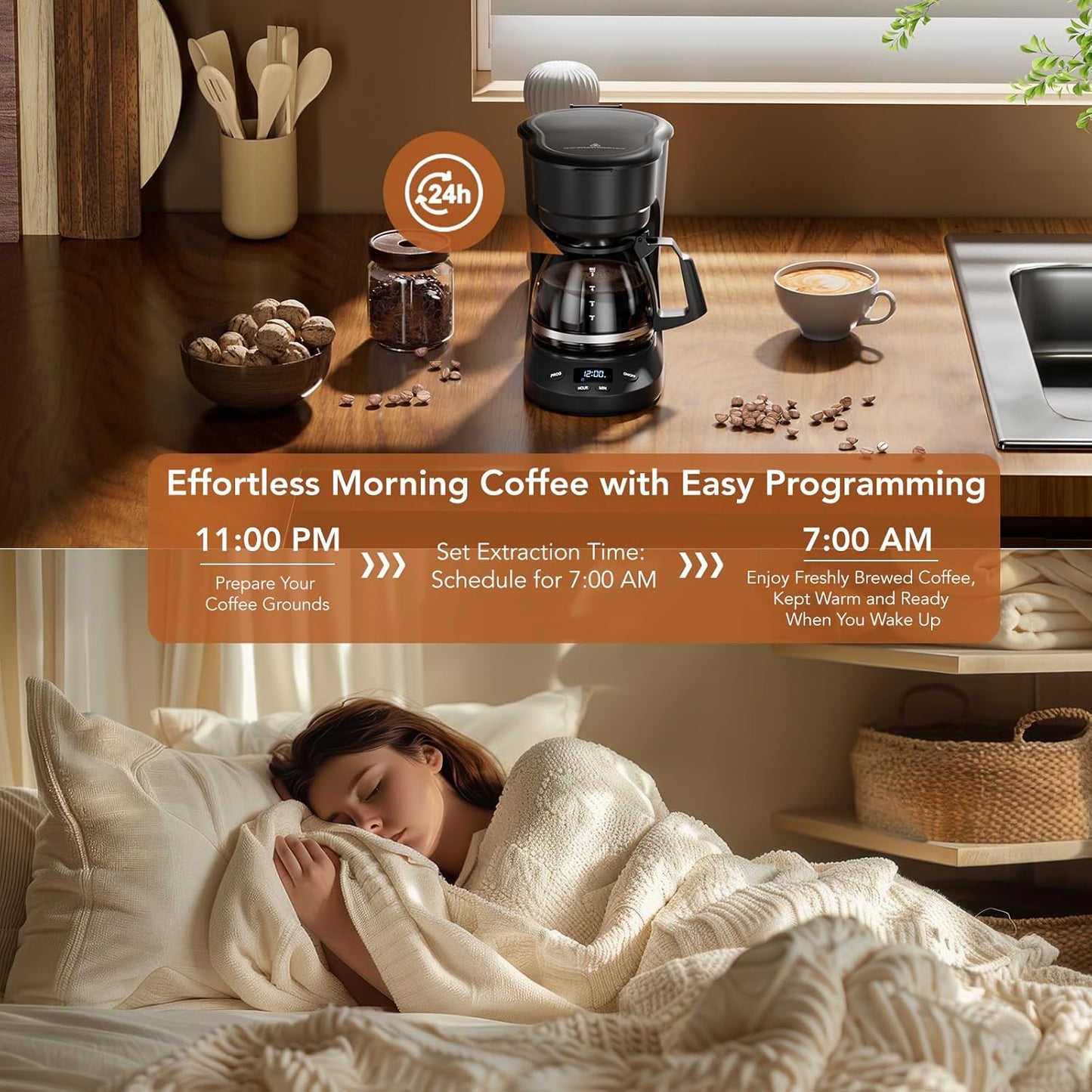 5-Cup Drip Coffee Maker - Programmable, Auto Brew, Auto Pause, Keep Warm Function CM3710H
