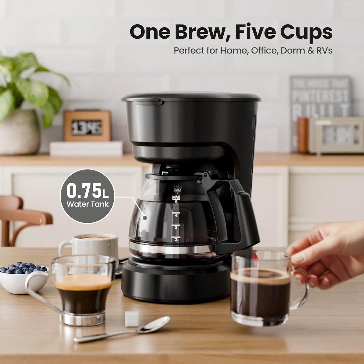 5-Cup Drip Coffee Maker - Programmable, Auto Brew, Auto Pause, Keep Warm Function CM3710H