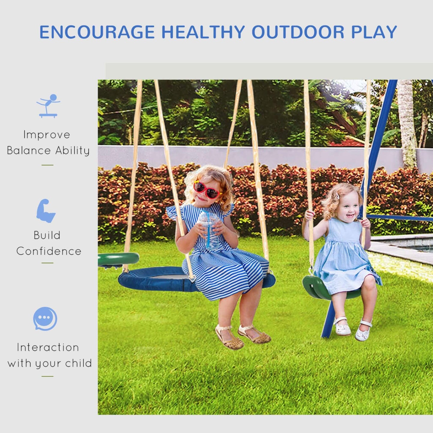 5-In-1 Heavy-Duty Outdoor A-Frame Swing Set With Saucer, Swing, Slide, Seesaw, Glider, And Swing Seat (SAK61472)