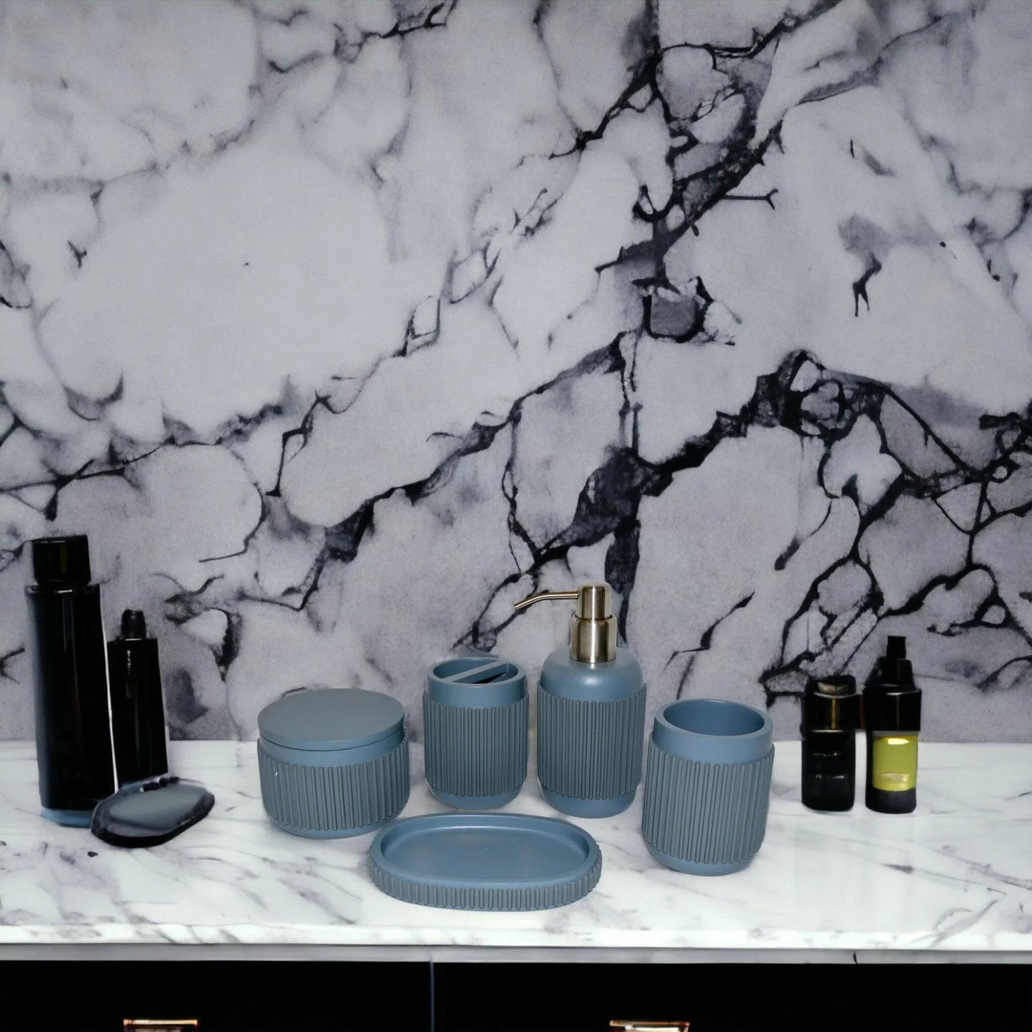 5 Piece Bathroom Set-Gray Ribbed Design