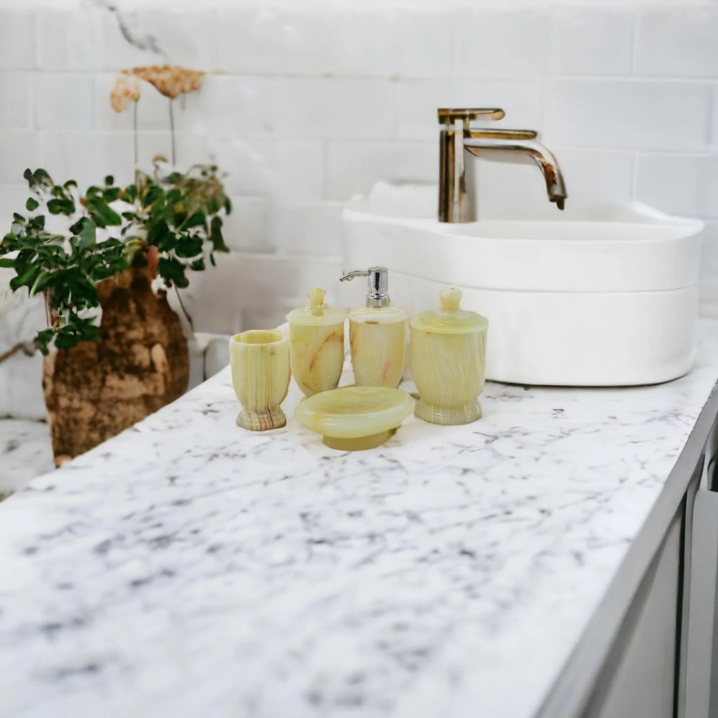 5-Piece Onyx Bath Set of Pistachio Onyx