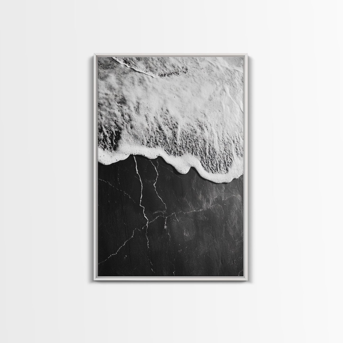 Wave Edge, Cracked Earth, Tide Meets Stone, Nature Contrast, Canvas Print, Abstract Ocean Art, Minimalist Wall Decor, Bathroom Artwork