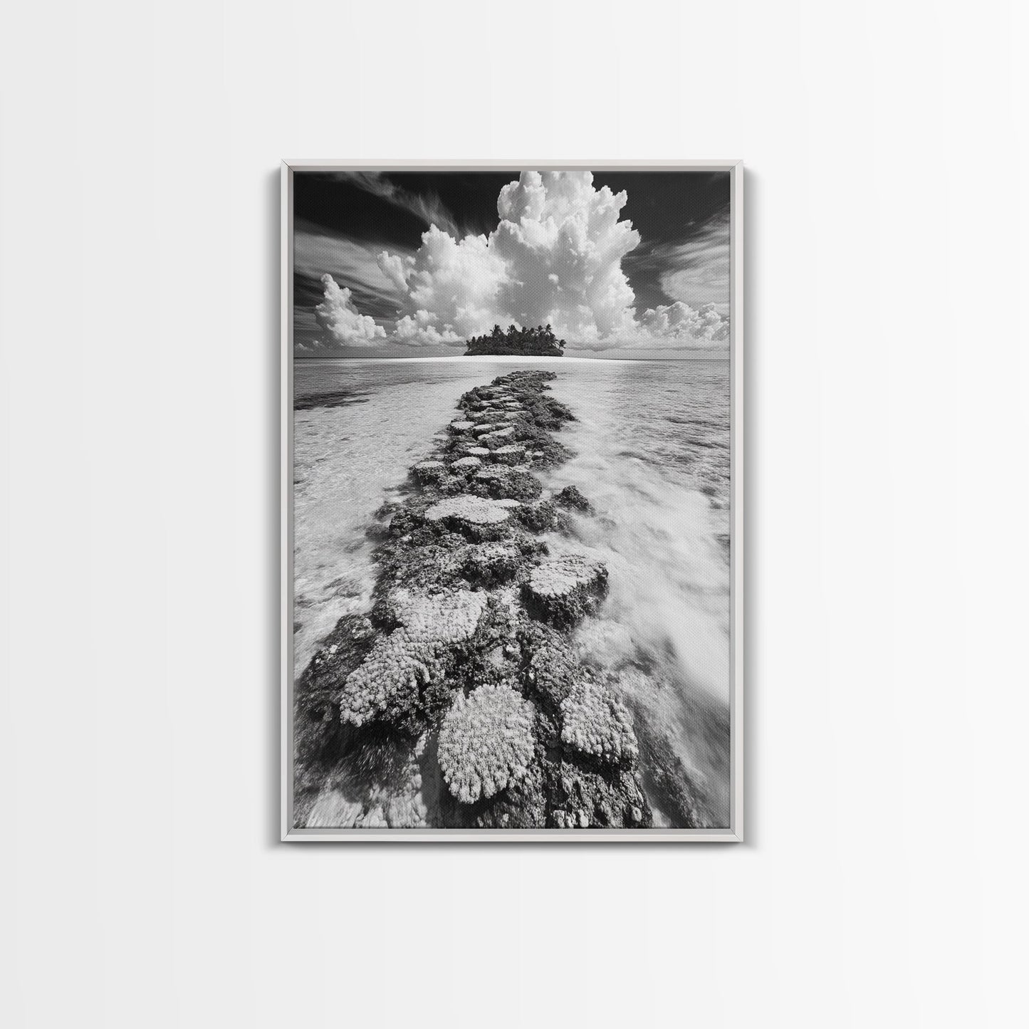 Island Cloud Escape, Ocean Path Scene, Tropical Seascape, Canvas Print, Coastal Beach House Art, Summer Island Vibes Wall Art