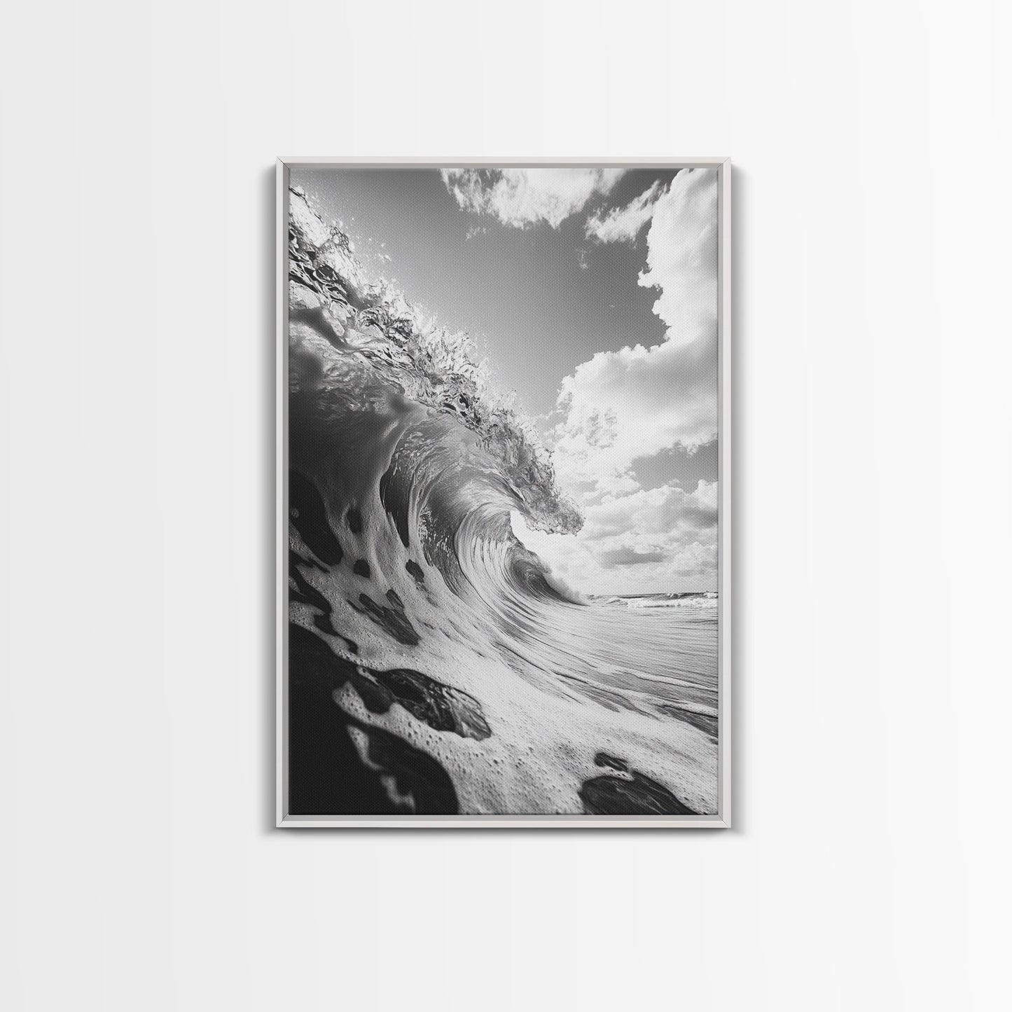 Crashing Ocean Wave, Surf Motion Art, Coastal Energy Print, Seascape Minimalism, Framed Canvas Print, Bathroom Wall Decor, Modern Beach Art