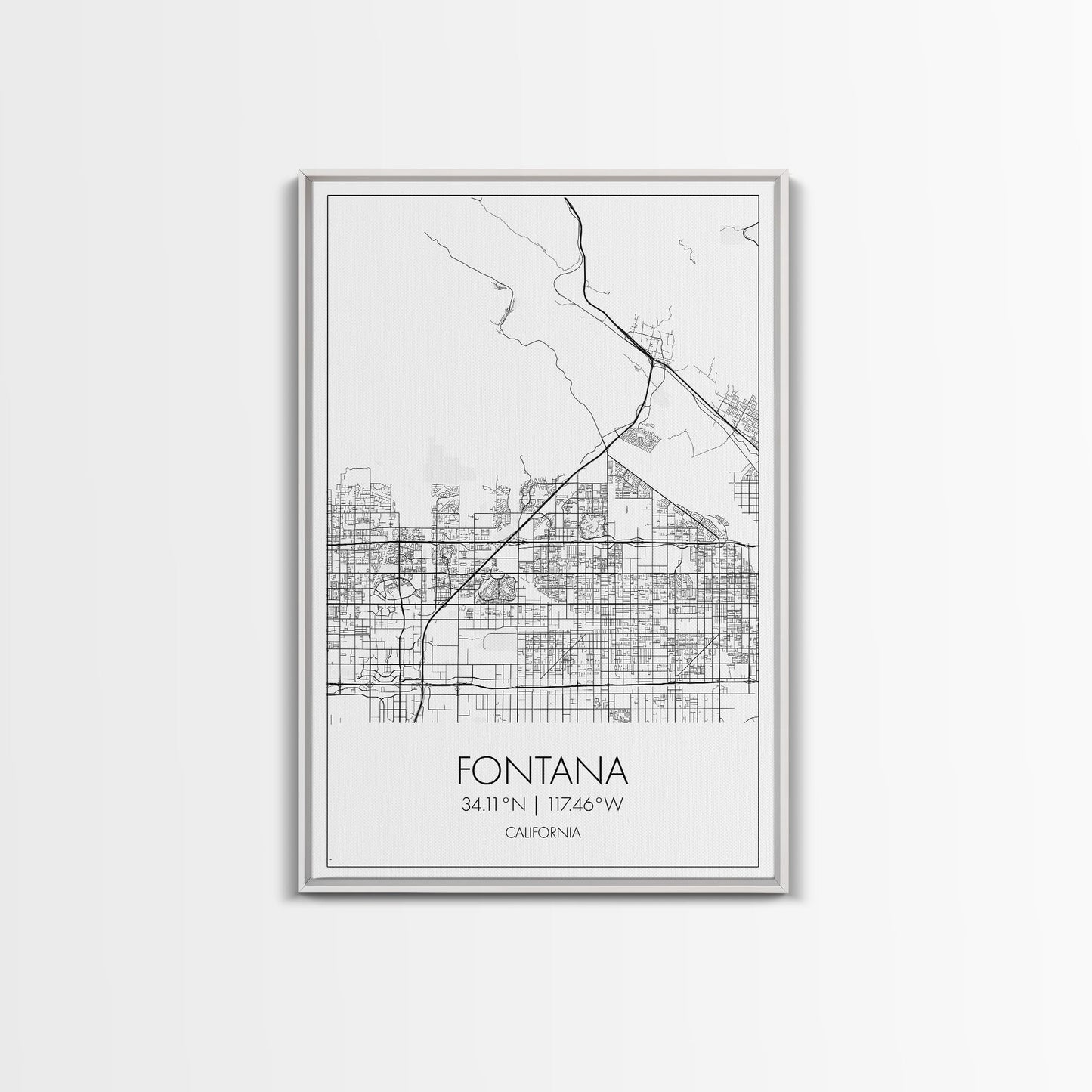 Fontana Street Map, California Map, City Map Art, Minimalist Art, Wall Art, Canvas Print, Unique Wall Art, Travel Décor, Travel Gift For Men