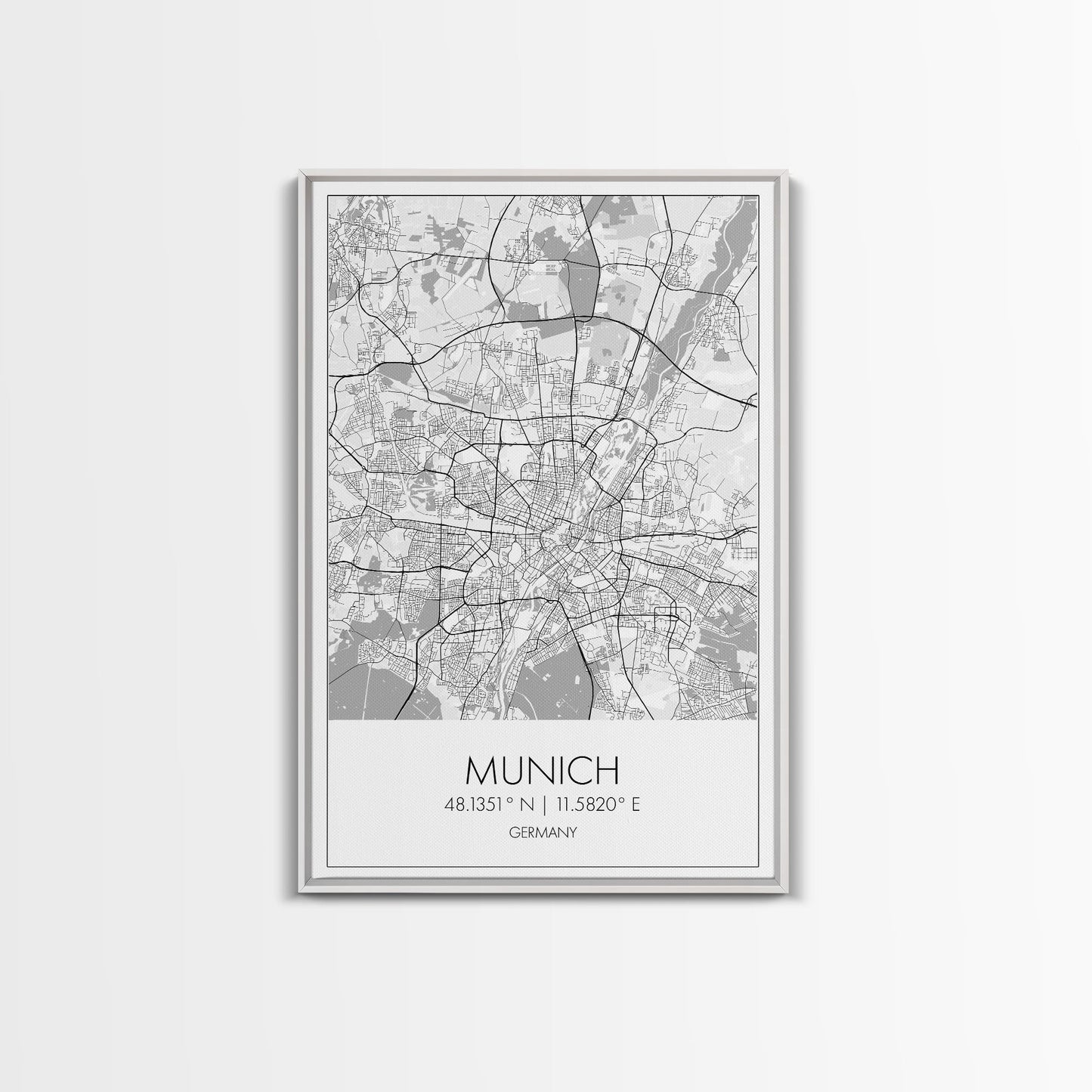Munich Street Map, Germany Map, Europe City Map Art, Modern Art, Wall Art, Canvas Print, Dorm Wall Décor, Holiday Gift, Travel Wall Print