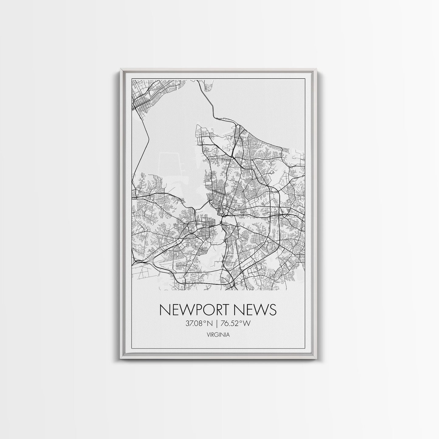 Newport News Street Map, Virginia Map, City Map Art, Modern Art, Wall Art, Canvas Print, Home Wall Décor, Girl Graduation Gift, Travel Art