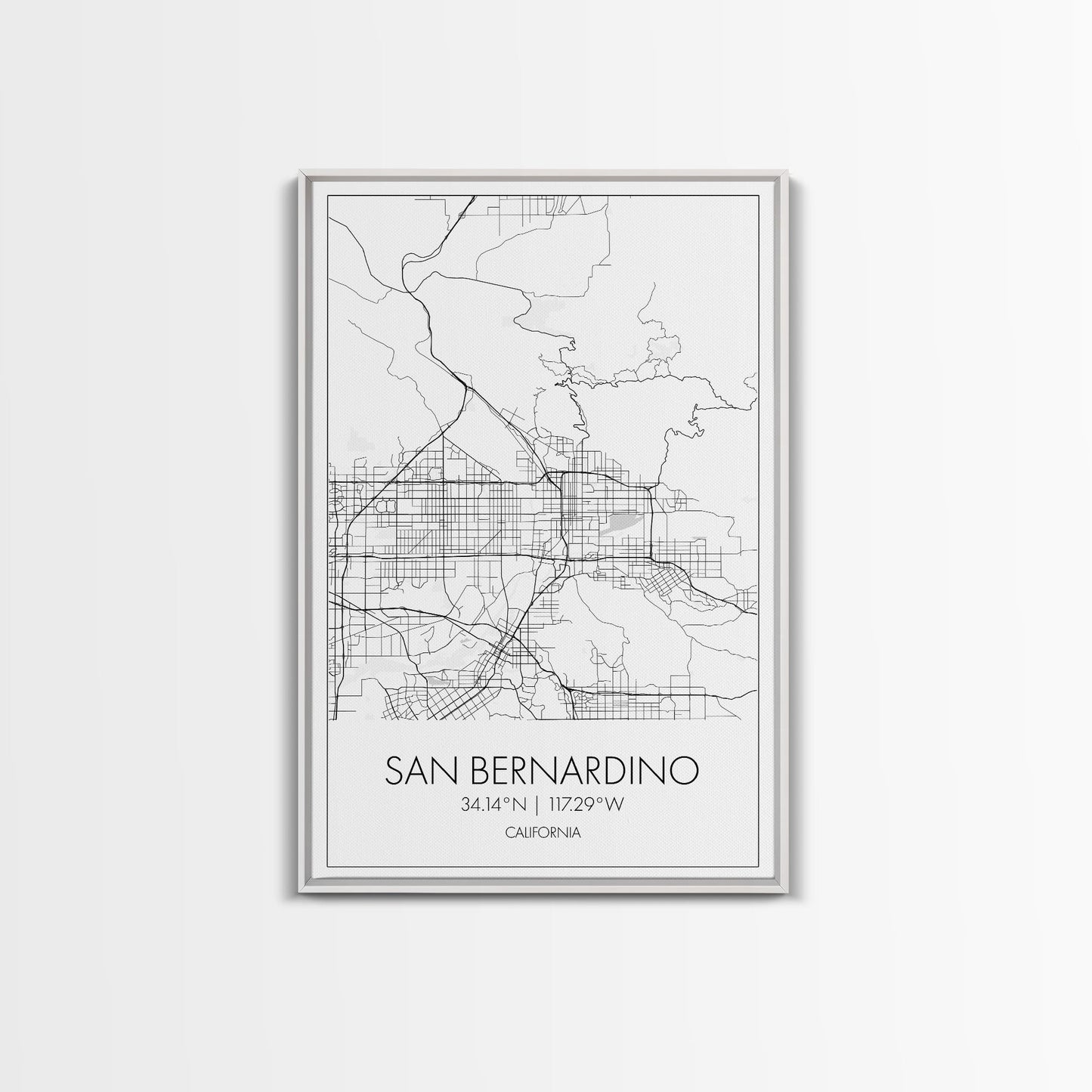 San Bernardino Street Map, California Map, City Map Print, Minimalist Art, Wall Art, Canvas Print, Unique Wall Décor, Friends Gift,