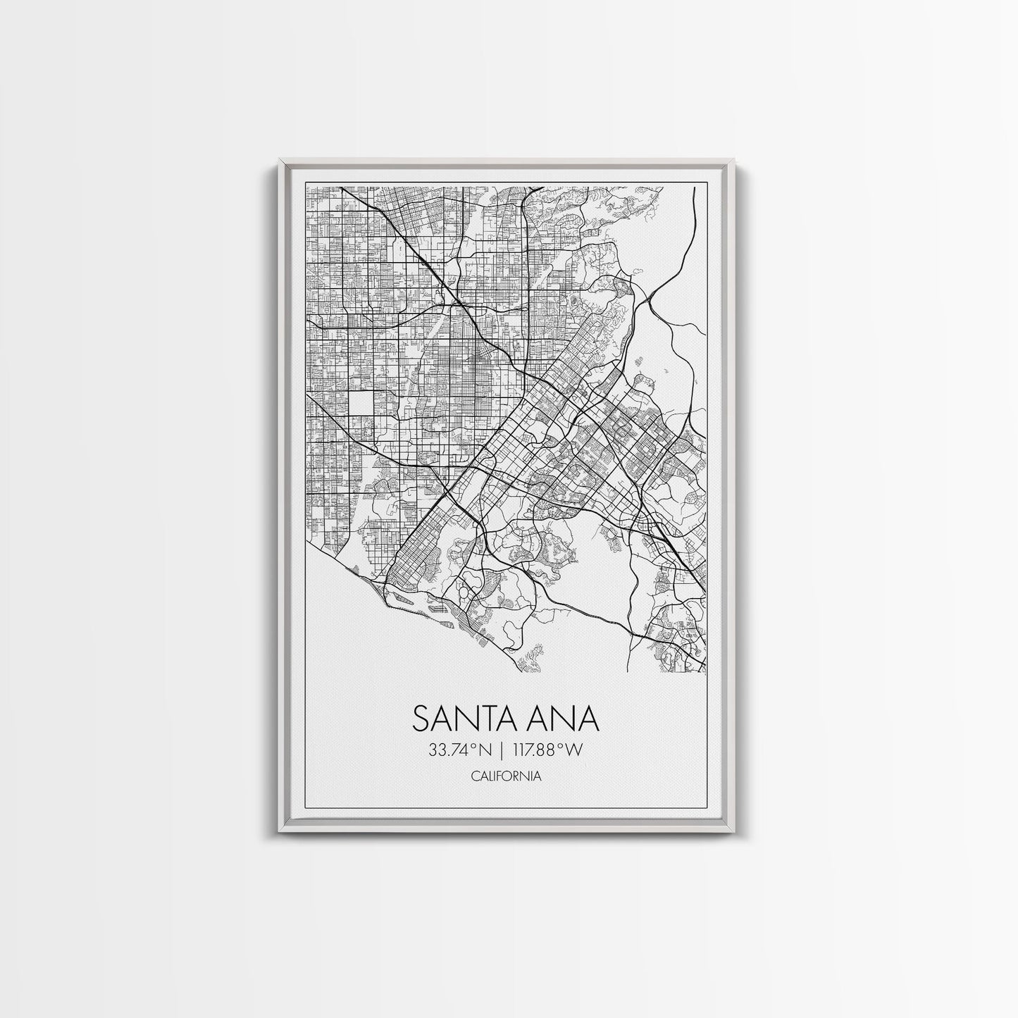 Santa Ana Street Map, California Map, City Map Print, Minimalist Art, Wall Art, Canvas Print, Living Room Décor, Adventure Gifts, Travel Art