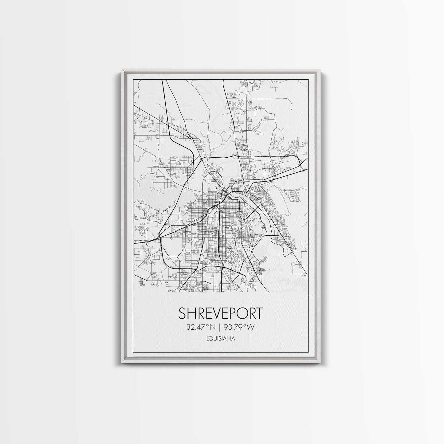 Shreveport Street Map, Louisiana Map, City Map Print, Minimalist Art, Wall Art, Canvas Print, Wall Decoration, Aviation Gift, Travel Décor
