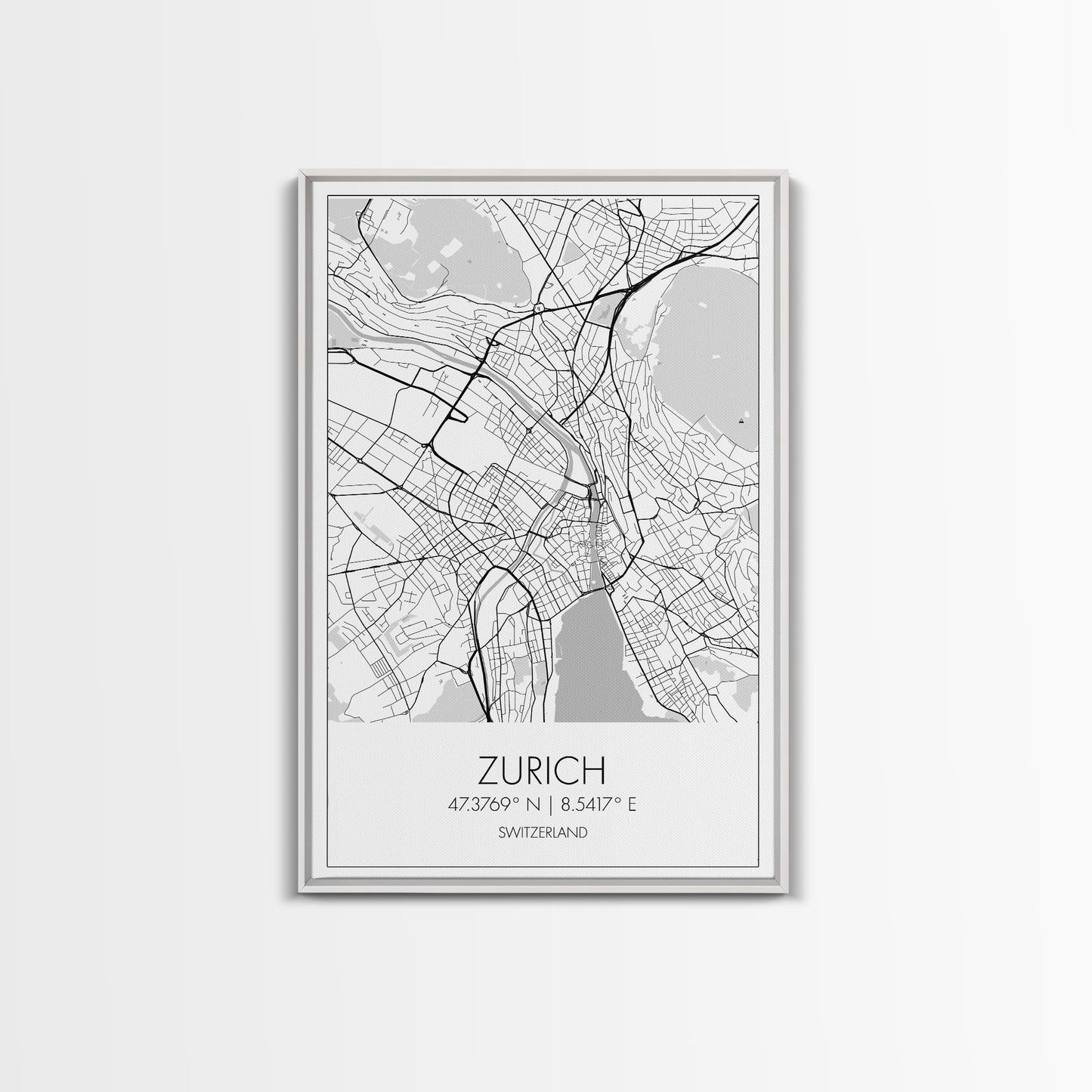 Zurich Street Map, Switzerland Map, Europe City Map Print, Minimalist Art, Wall Art, Canvas Print, Travel Art, Wall Hanging, Honeymoon Gift