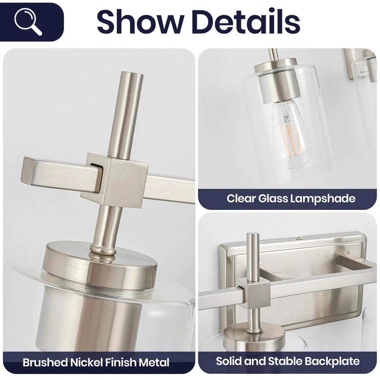 Jasper Modern 4-Light Clear Glass Bathroom Lights Linear Vanity Light