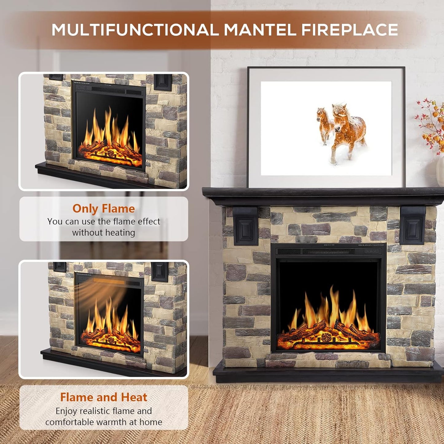 50 Inch Electric Fireplace Stone Mantel Package Y4926