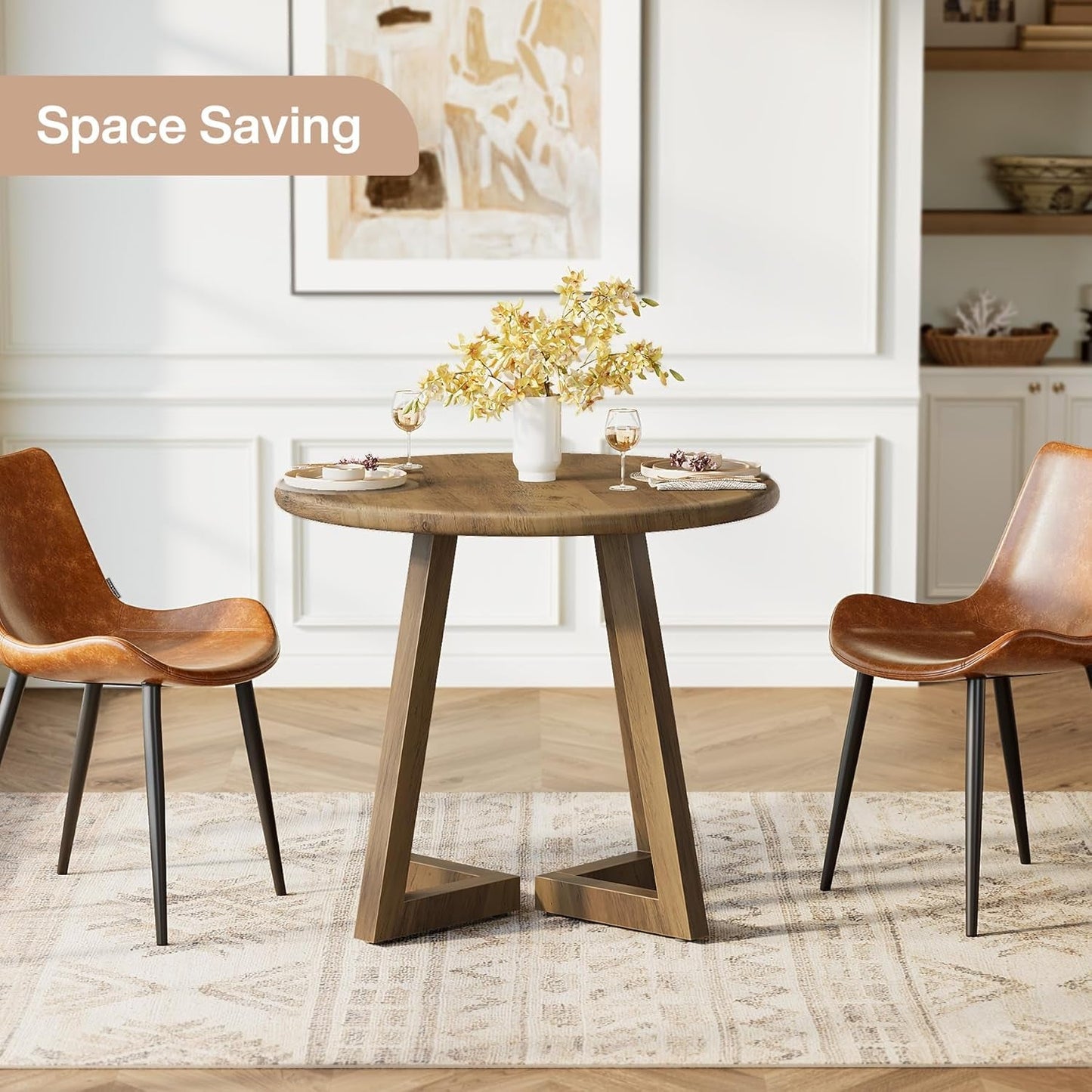 Brown Round Dining Table 31.5 Inch For 2 To 4 People