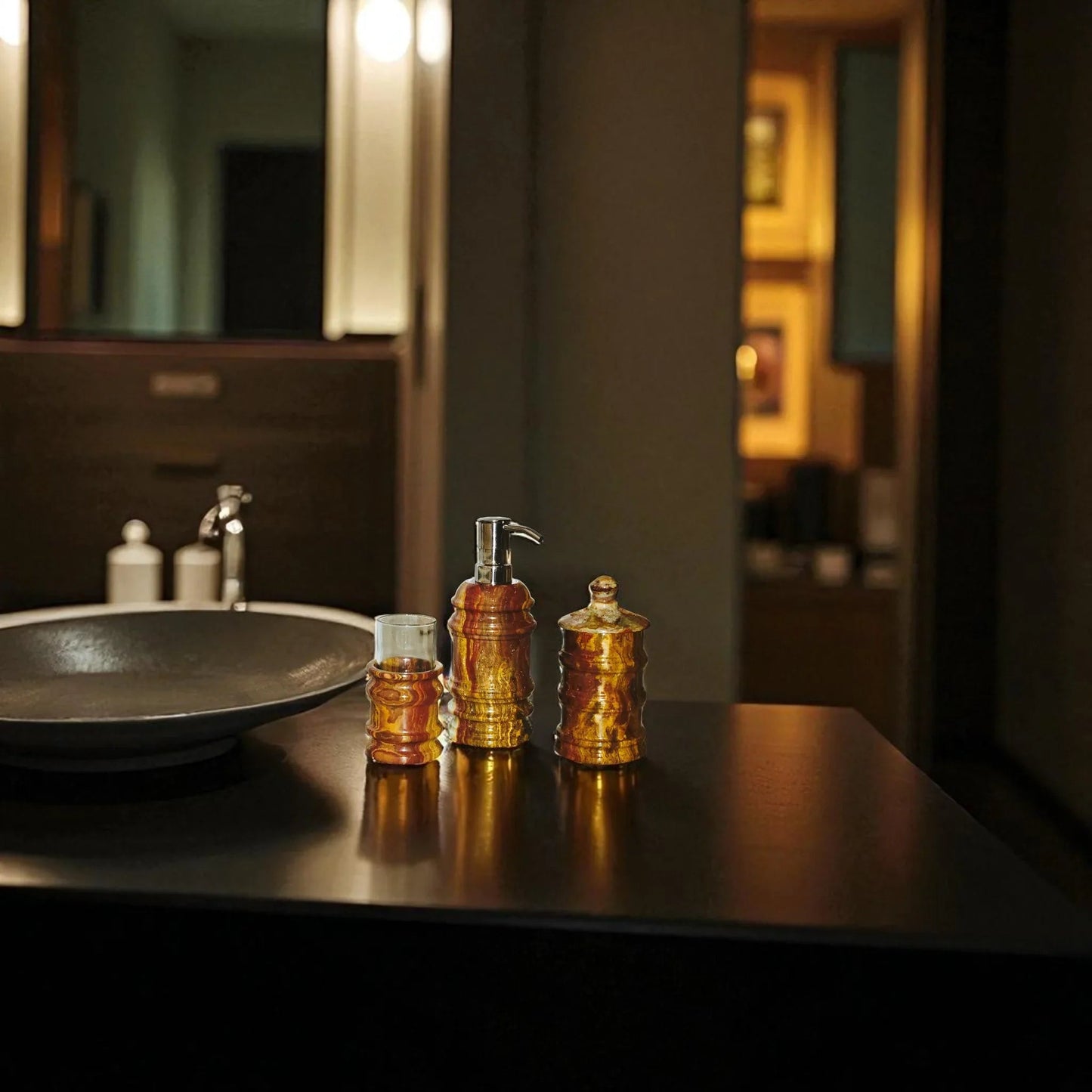 3 Piece Bathroom Set -of Bengal Collection Multi-Brown Onyx