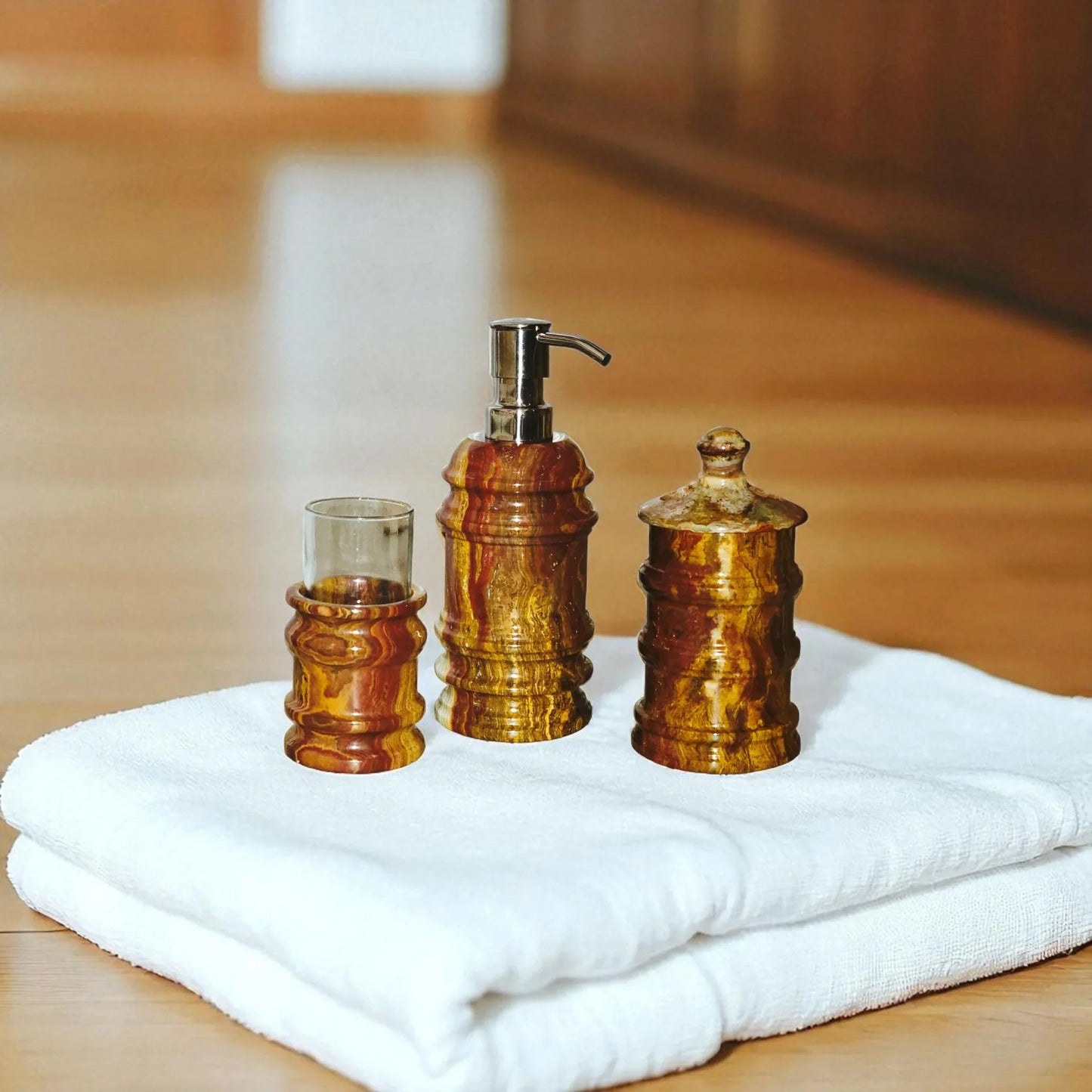3 Piece Bathroom Set -of Bengal Collection Multi-Brown Onyx