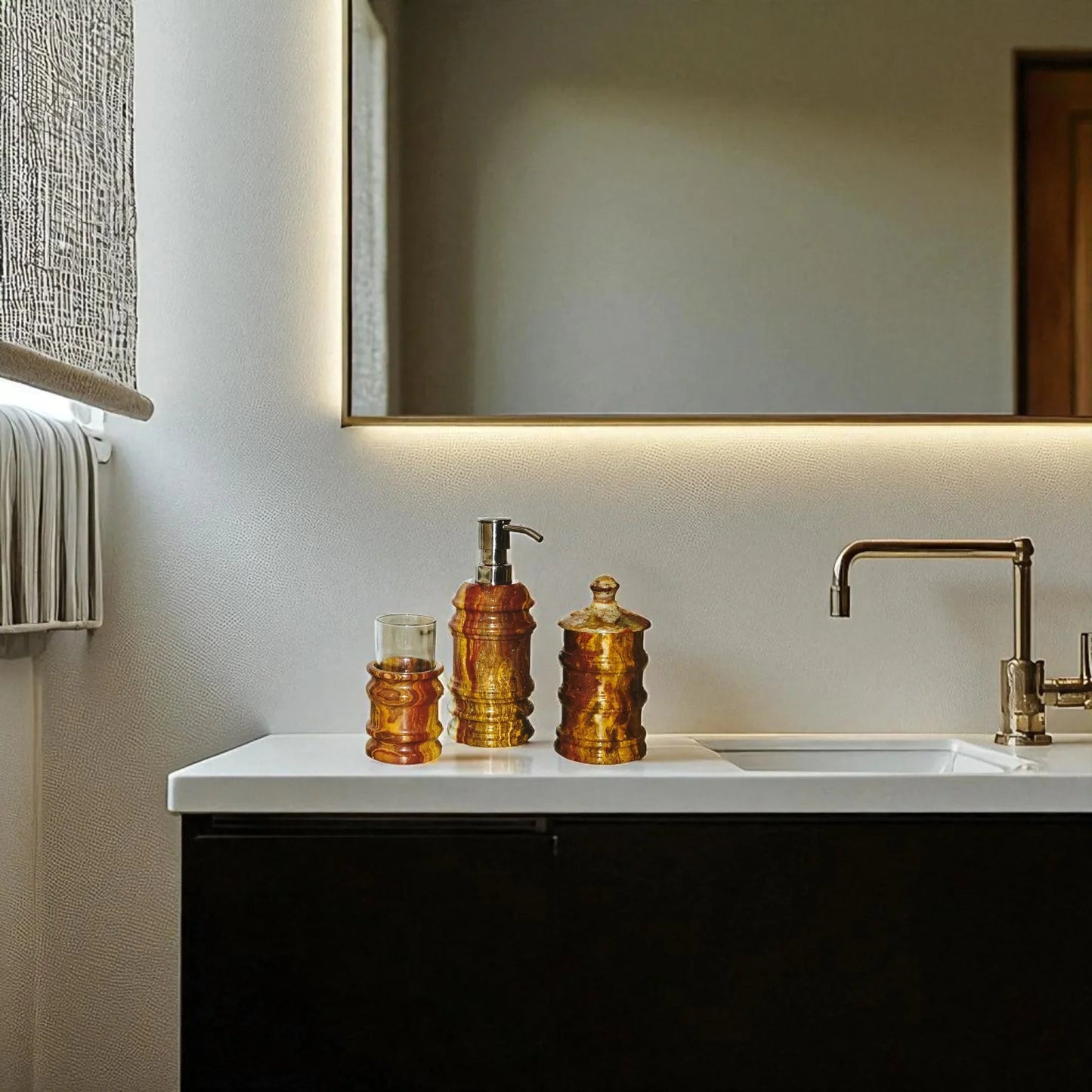 3 Piece Bathroom Set -of Bengal Collection Multi-Brown Onyx