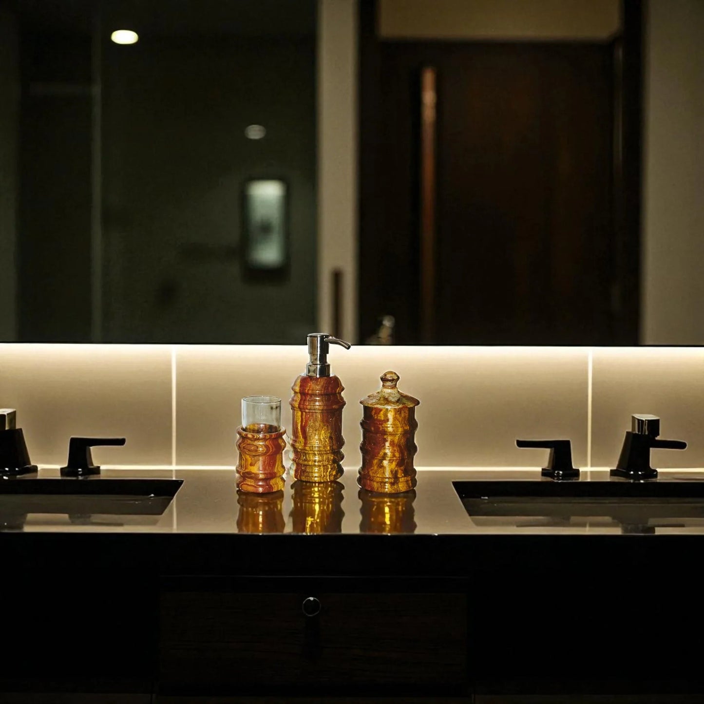 3 Piece Bathroom Set -of Bengal Collection Multi-Brown Onyx