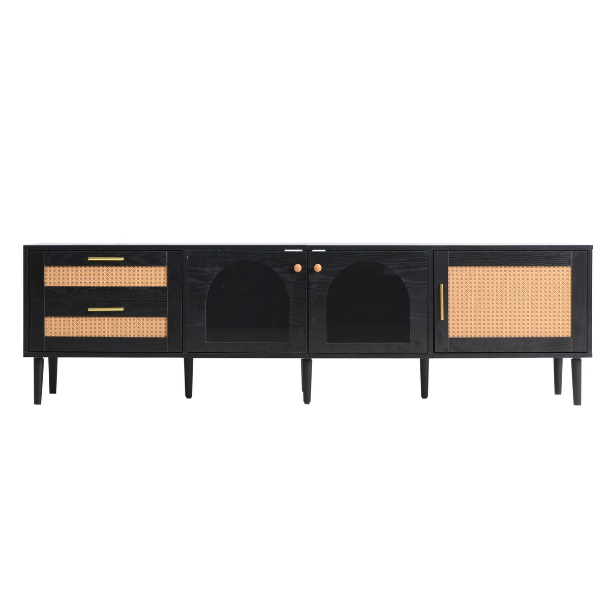 Rattan TV Stand with 3 Cabinets & 2 Drawers