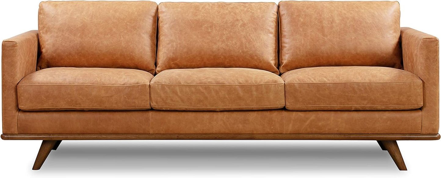 Nolita 85 Inch Cognac Tan Full Grain Pure Aniline Leather Sofa