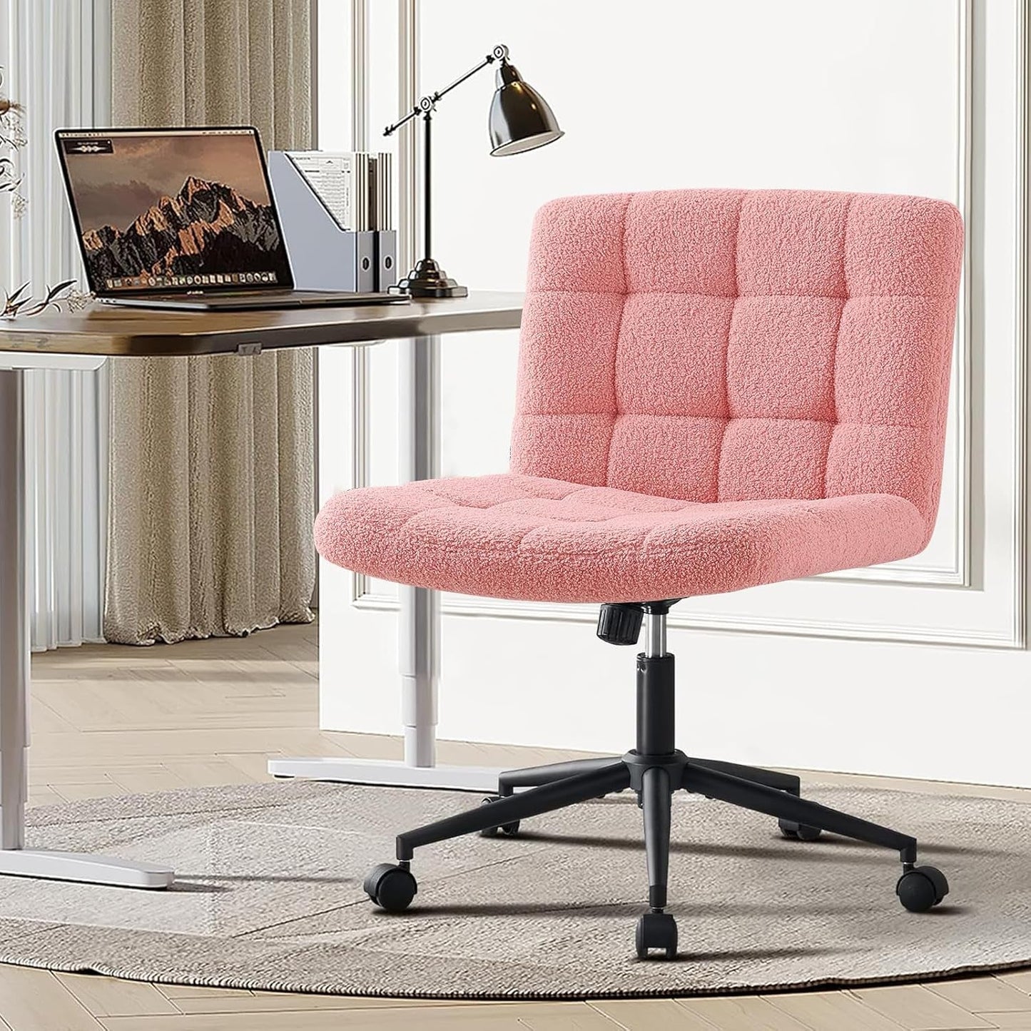 Pink Swivel Office Chair With Wheels Height Adjustable