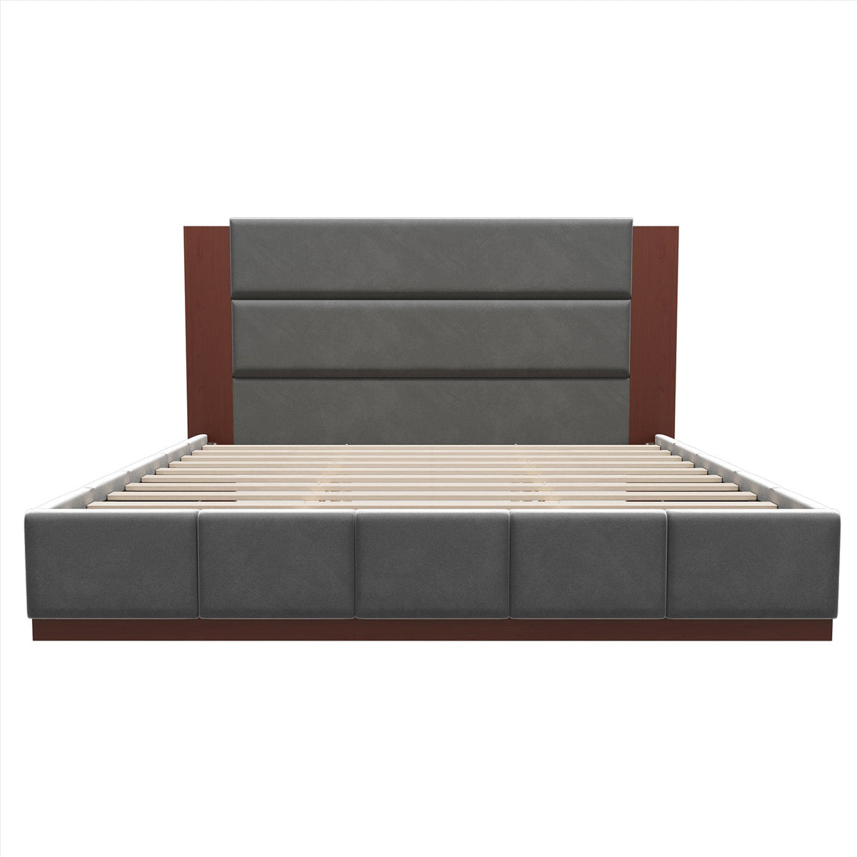 Upholstered Platform Bed Frame with Extended Wood Headboard