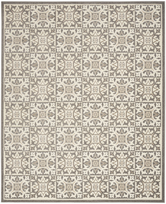 6' X 9' Ivory And Grey Fleur De Lis Stain Resistant Non Skid Area Rug