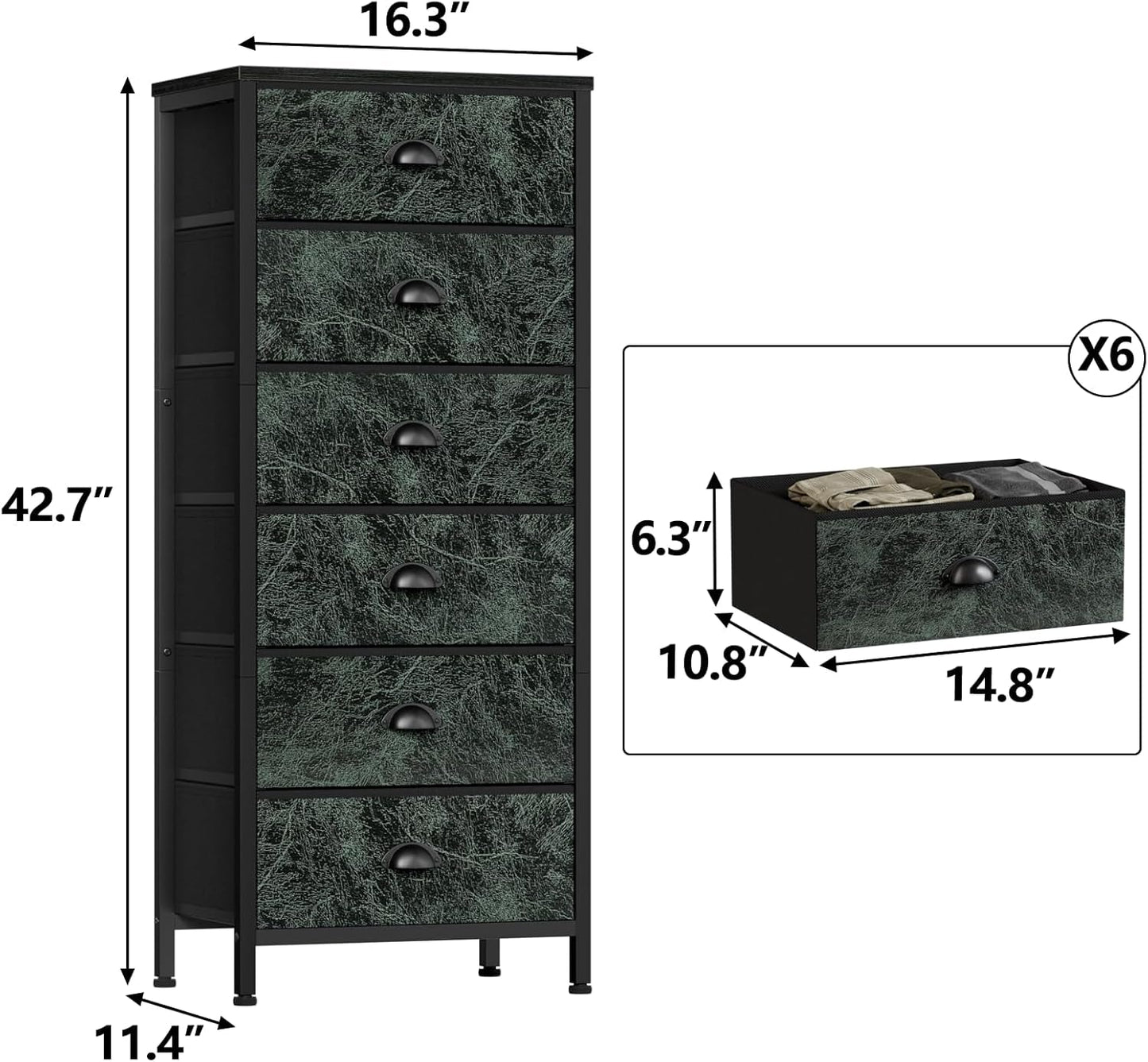 Vertical Dresser With 6 Drawers For Bedroom Vintage Green