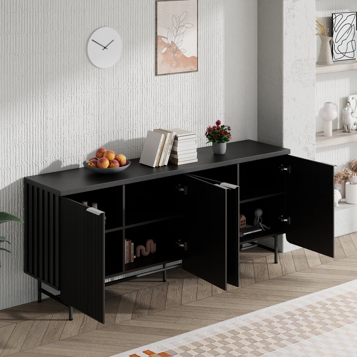 Modern Scandinavian Alcove Door Kitchen Storage Sideboard Buffet Cabinet