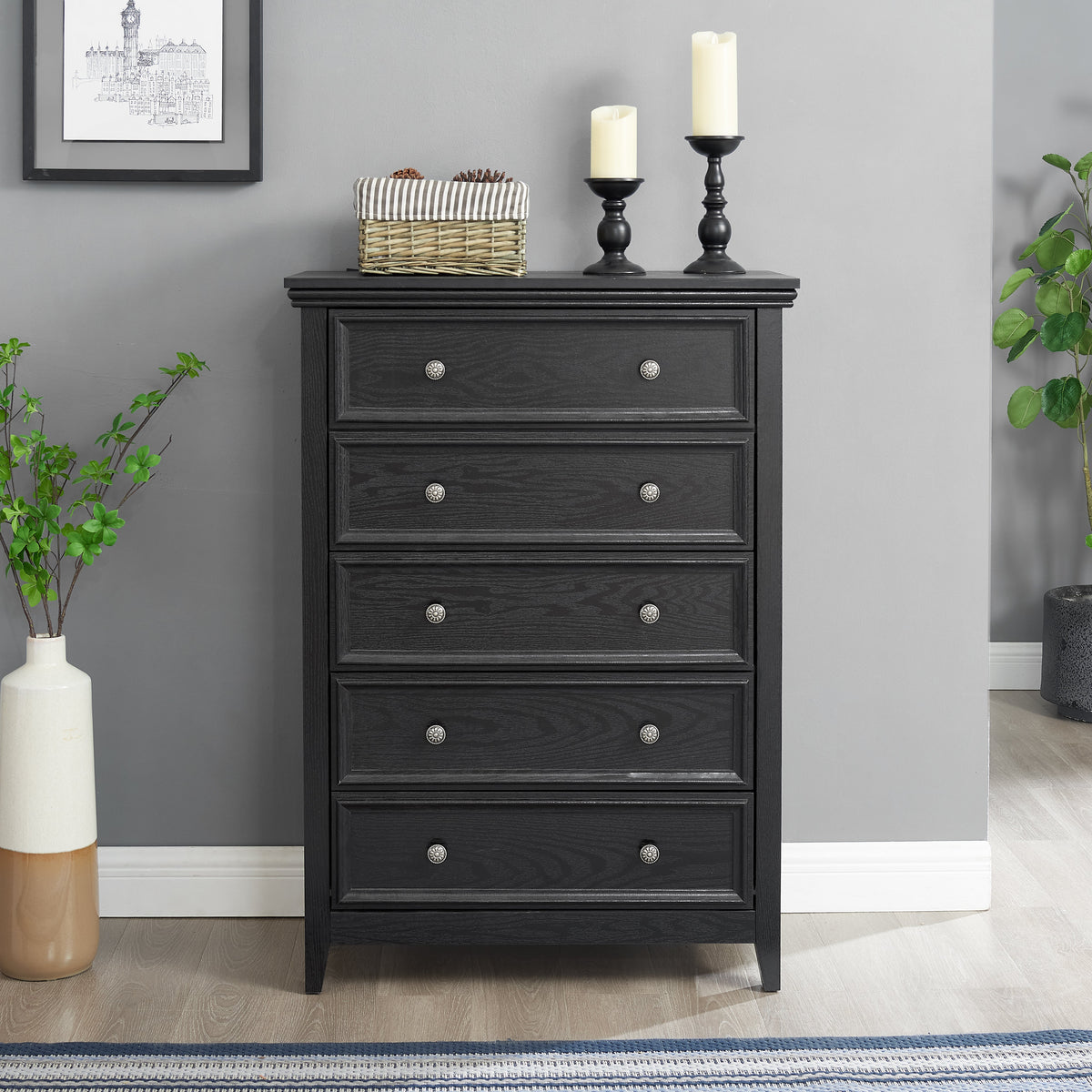 Modern 5-Drawer Dresser with Storage Cabinet