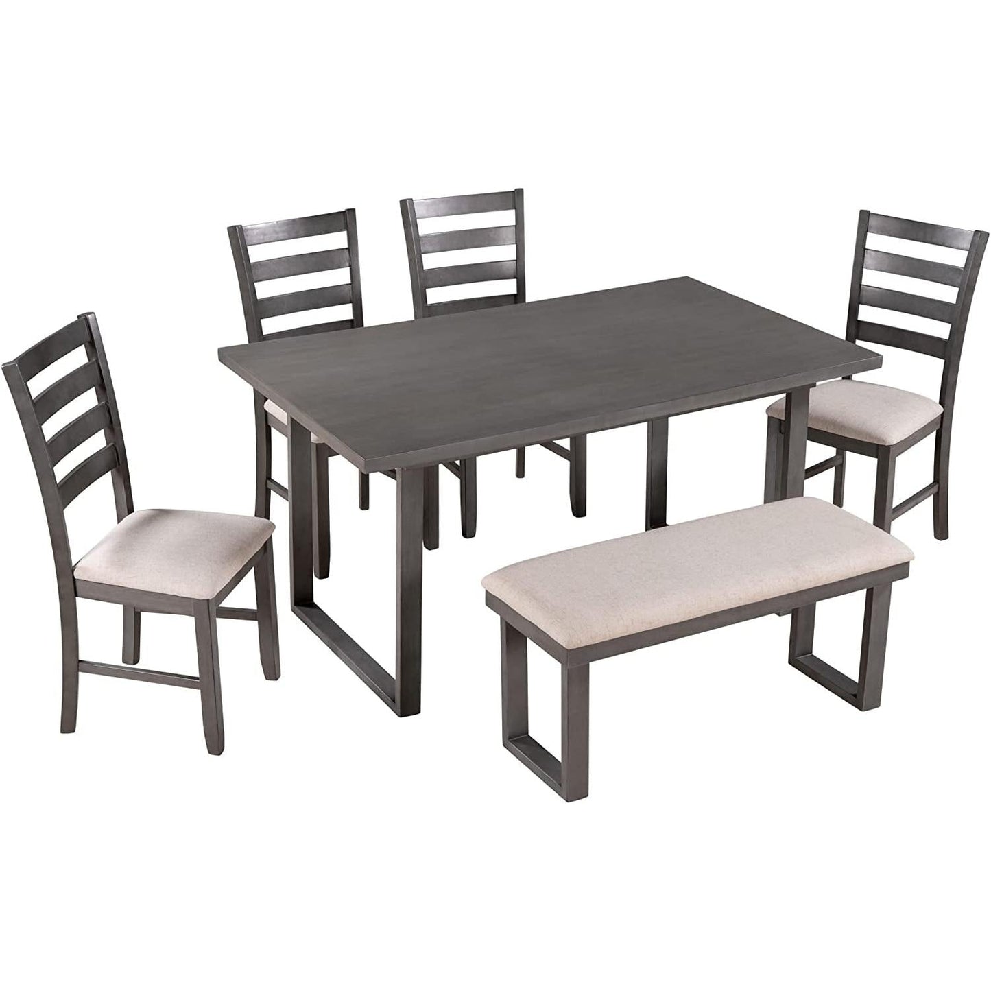 6 Piece Rustic Wood Dining Table Set With Bench And Chairs