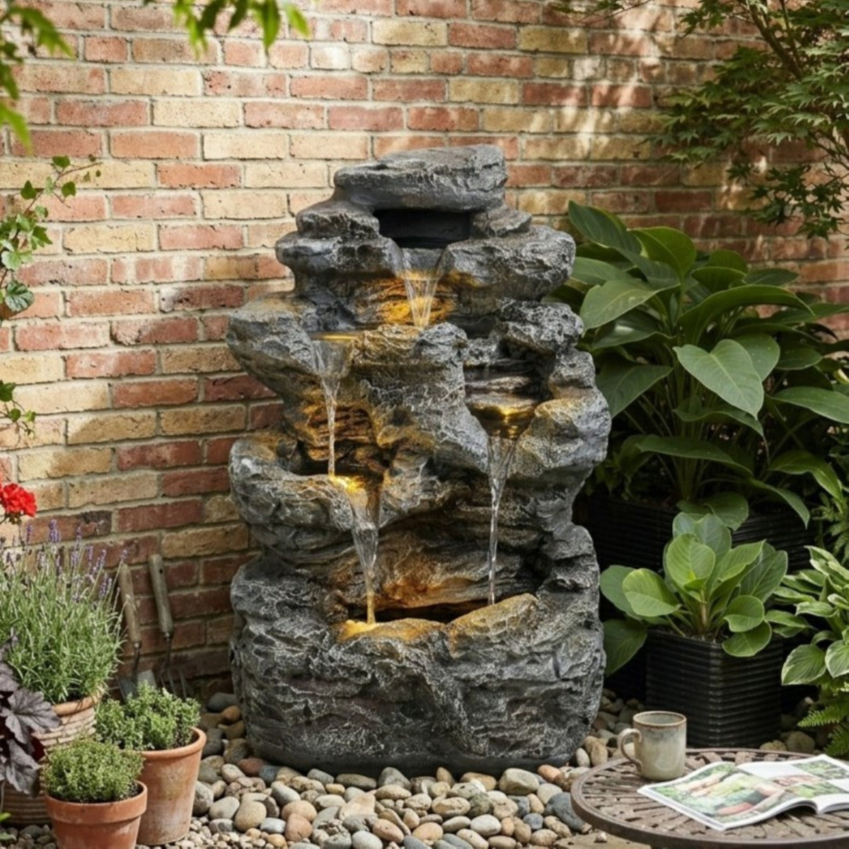 5-Tiered Concrete Tall Slim Fountain, 23.85"H
