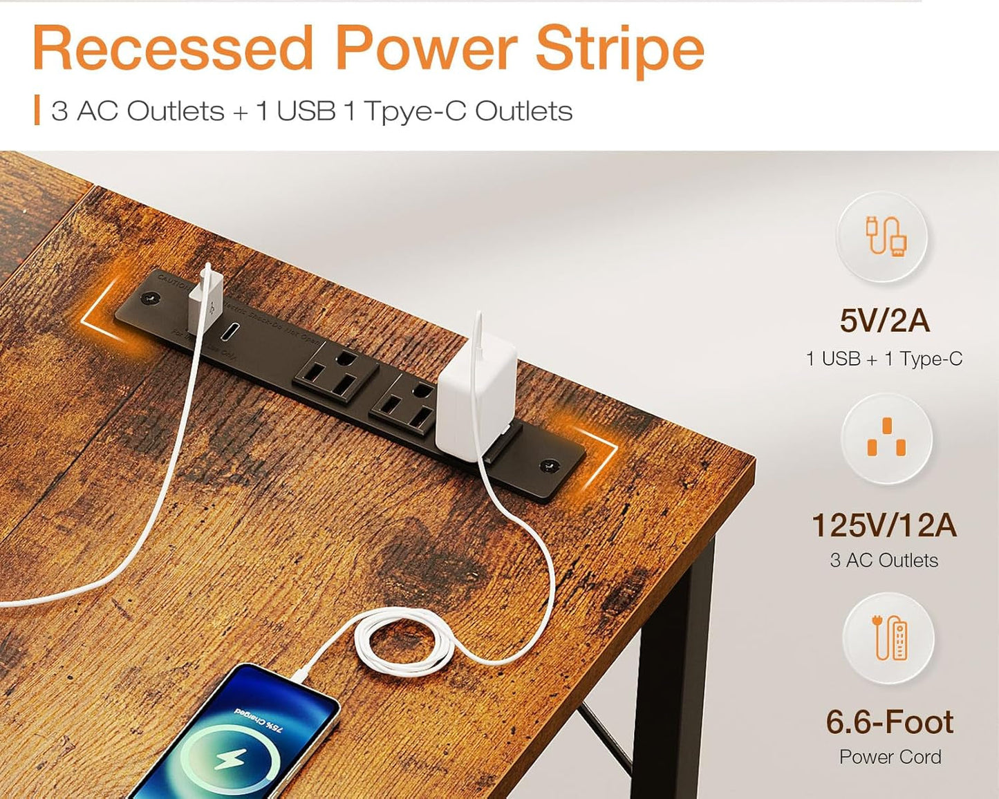 71 Inch Computer Desk With USB Ports For Office And Study