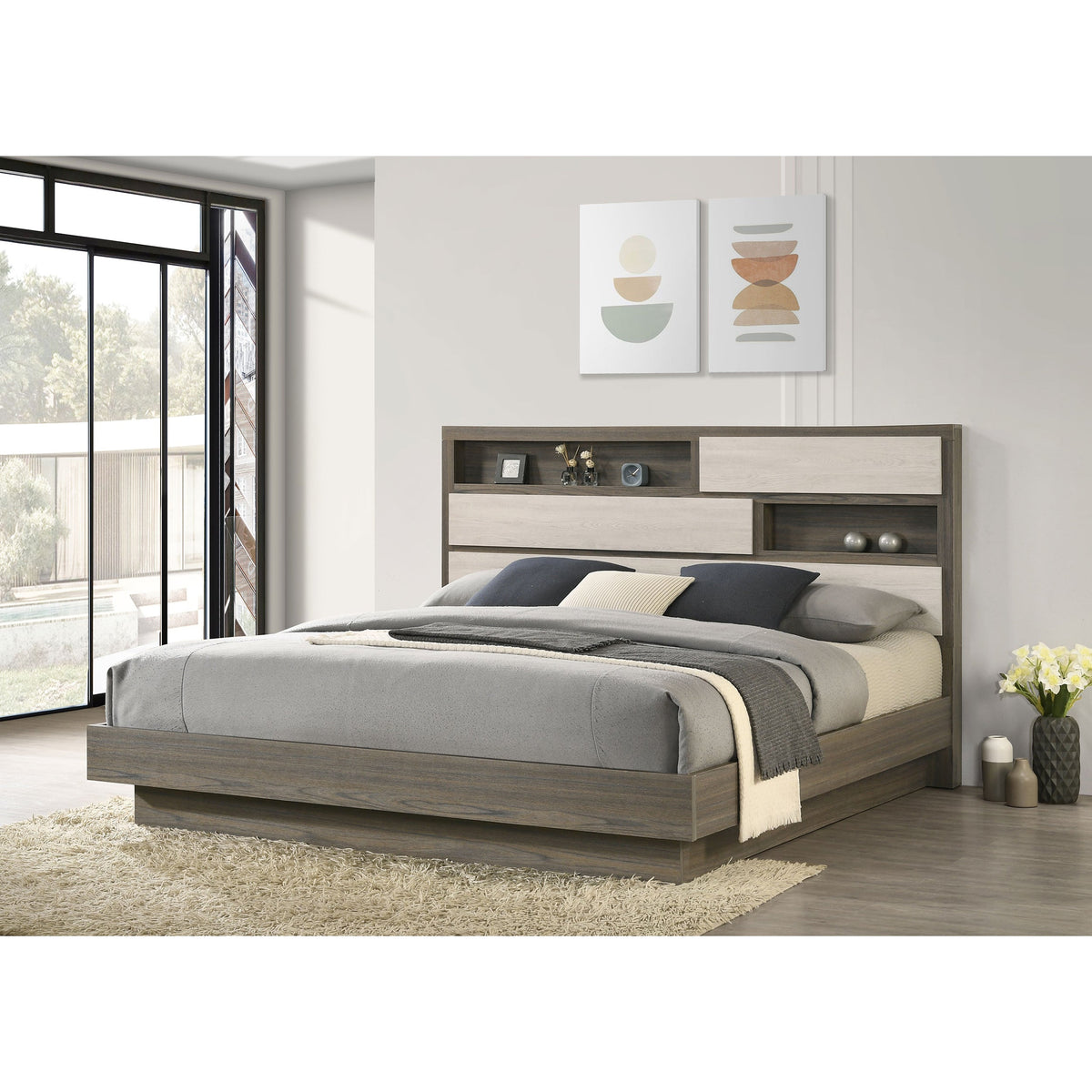 Grey Eastern King Platform Bed