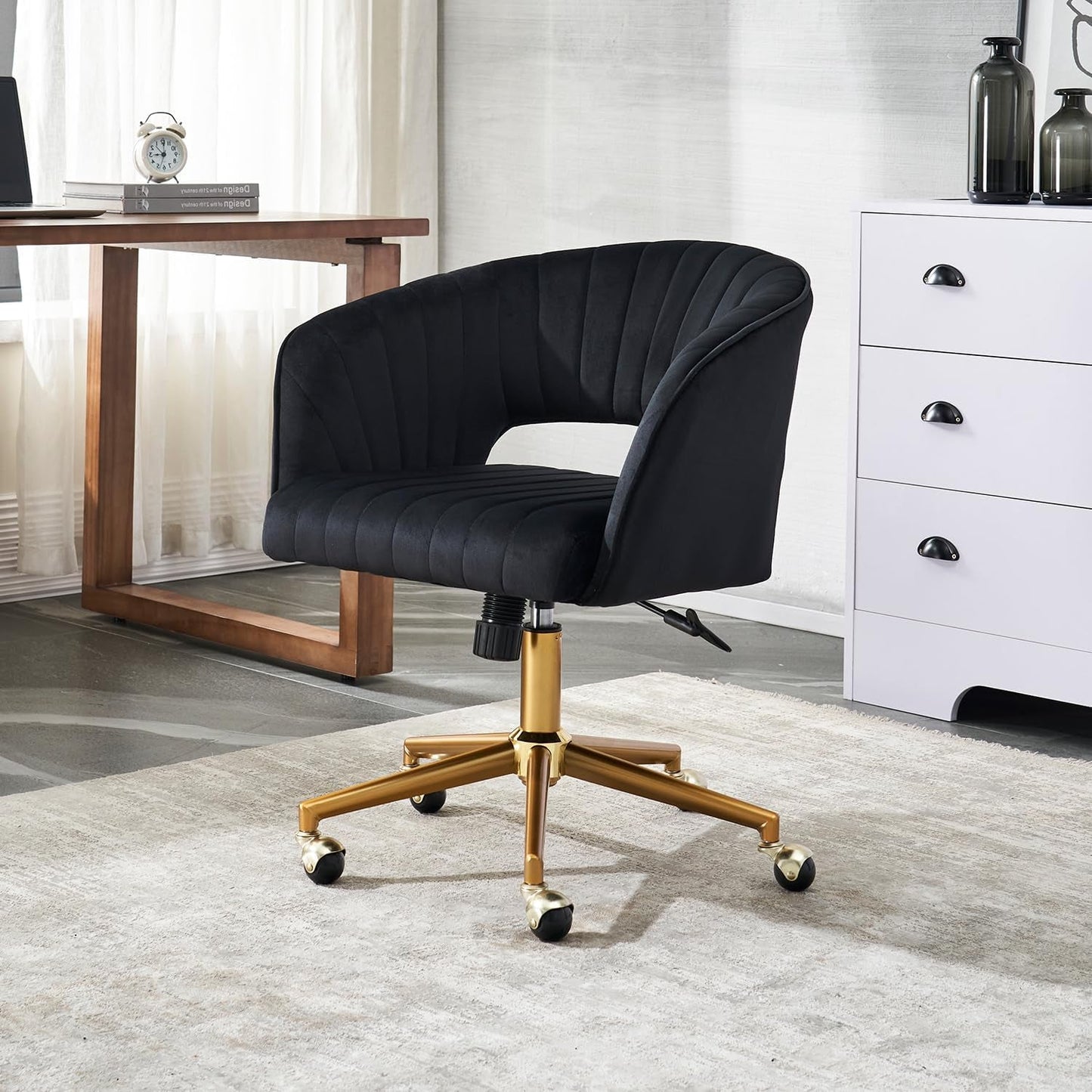 Velvet Home Office Chair 360 Degree Swivel Black Lux Velvet