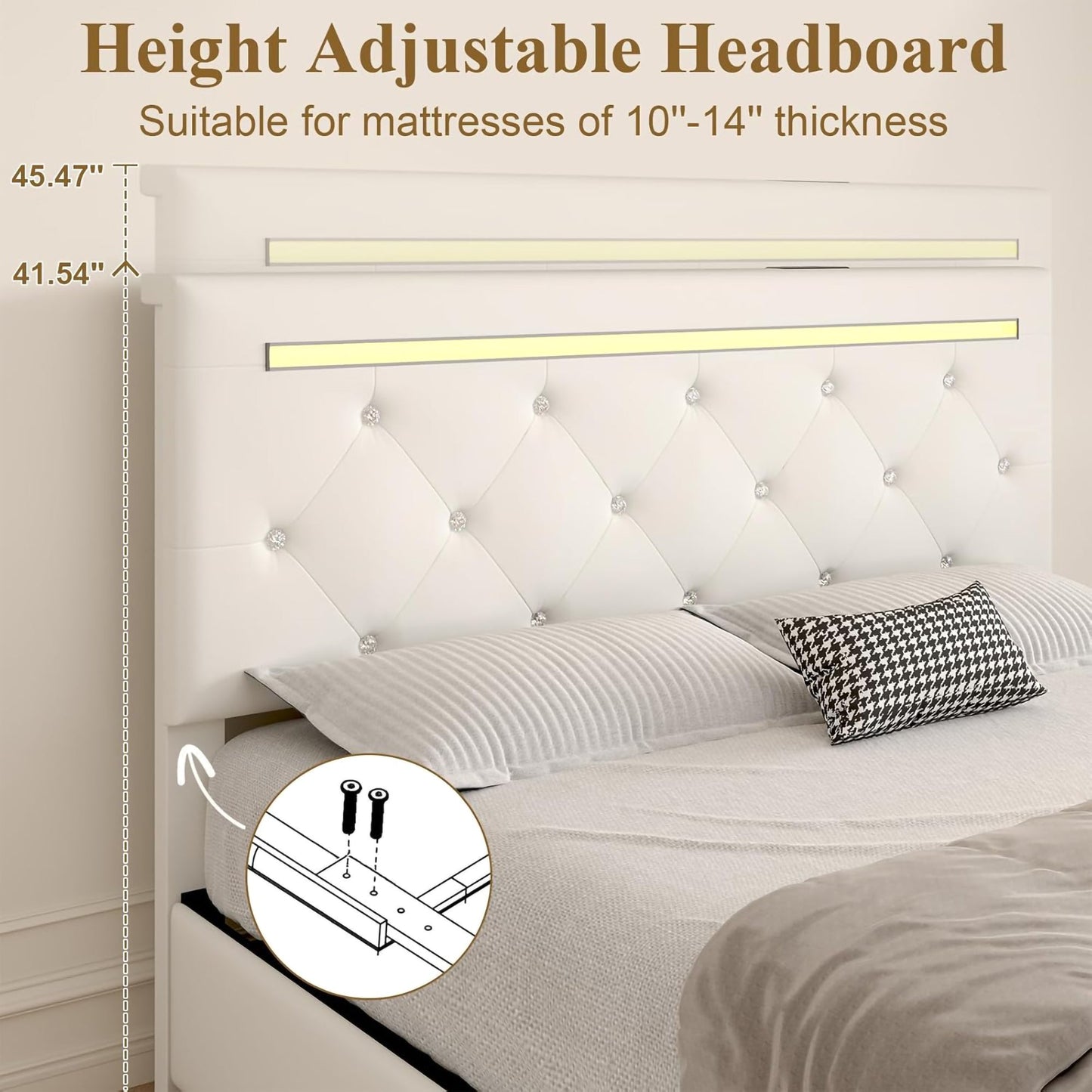 Full Size Bed Frame With LED Light And 4 Storage Drawers