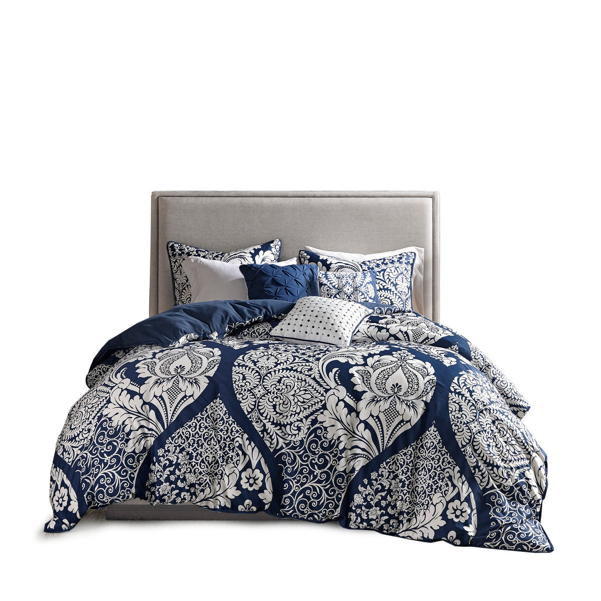 7 Piece Cotton Printed Comforter Set - Indigo Cal King