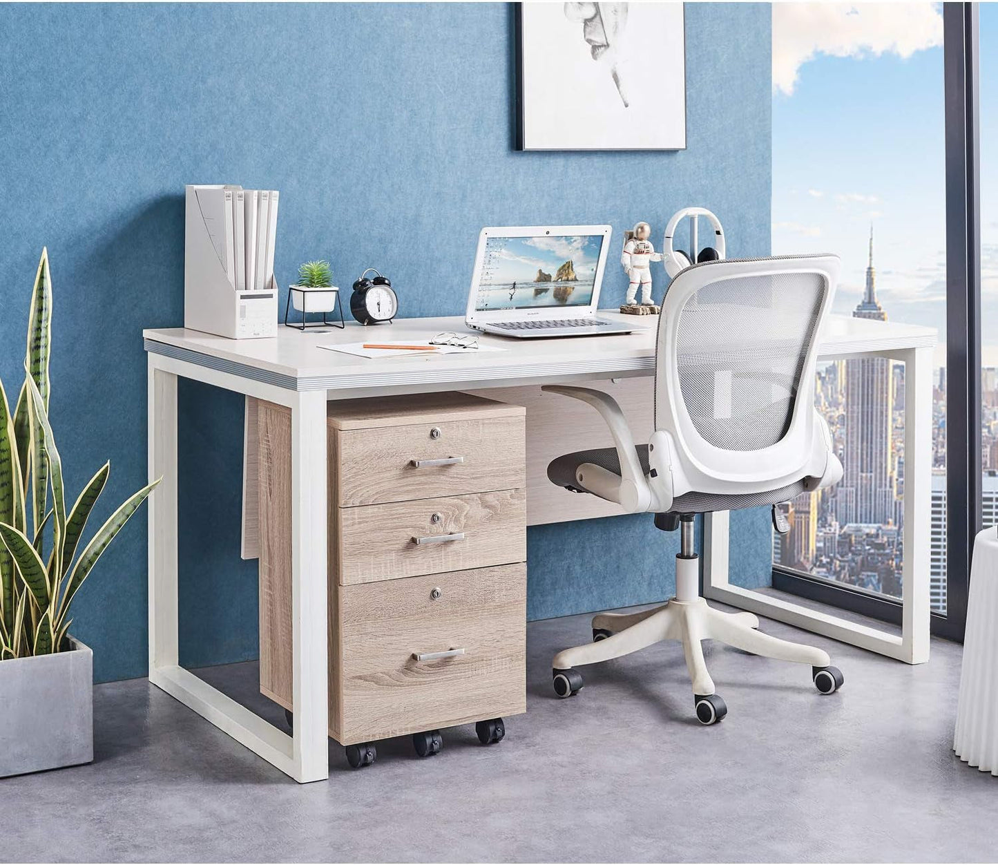 Oak 26 Inch High 3 Drawer File Cabinet With Lock For Letter Size Files And Mobile Under Desk