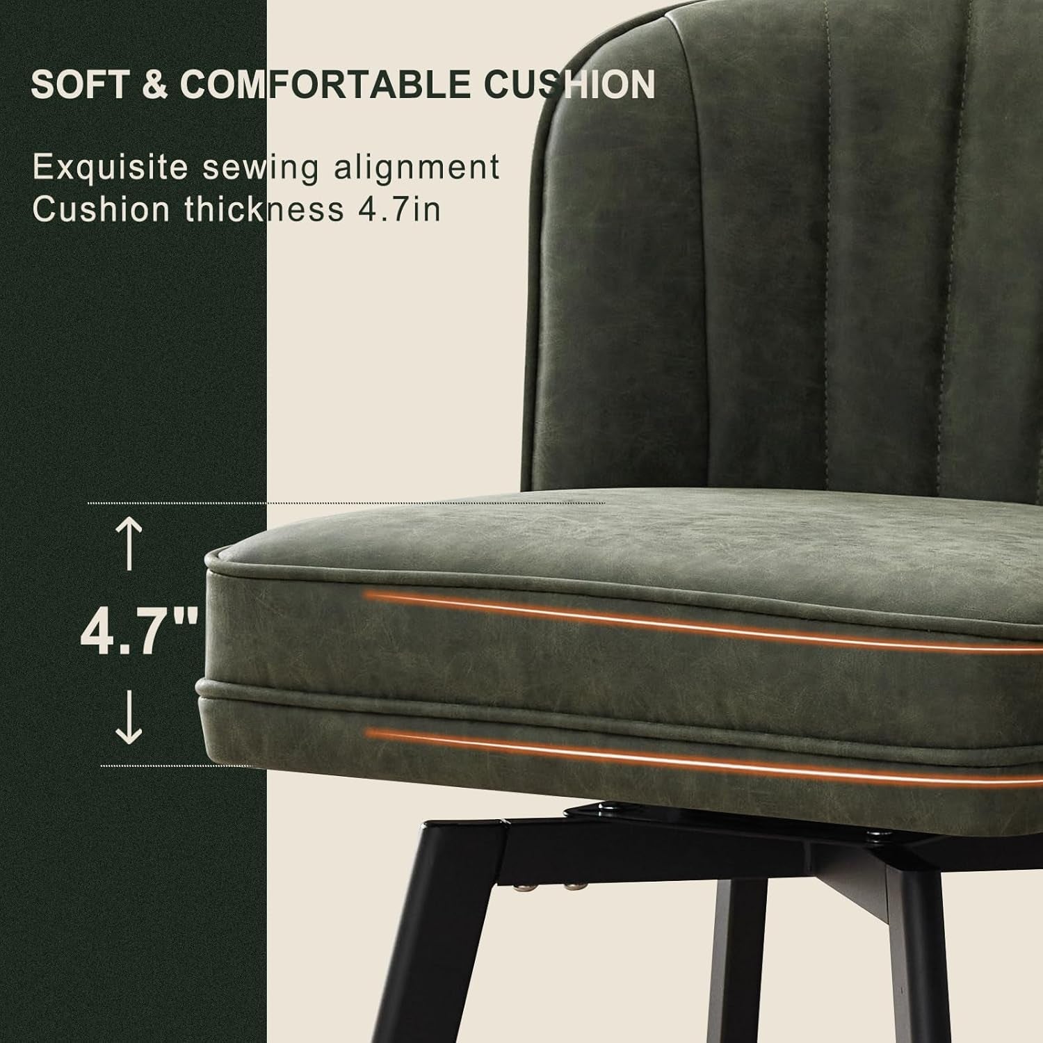 Soft and comfortable cushion with exquisite sewing alignment on Swivel Counter Height Bar Stools Green Faux Leather.