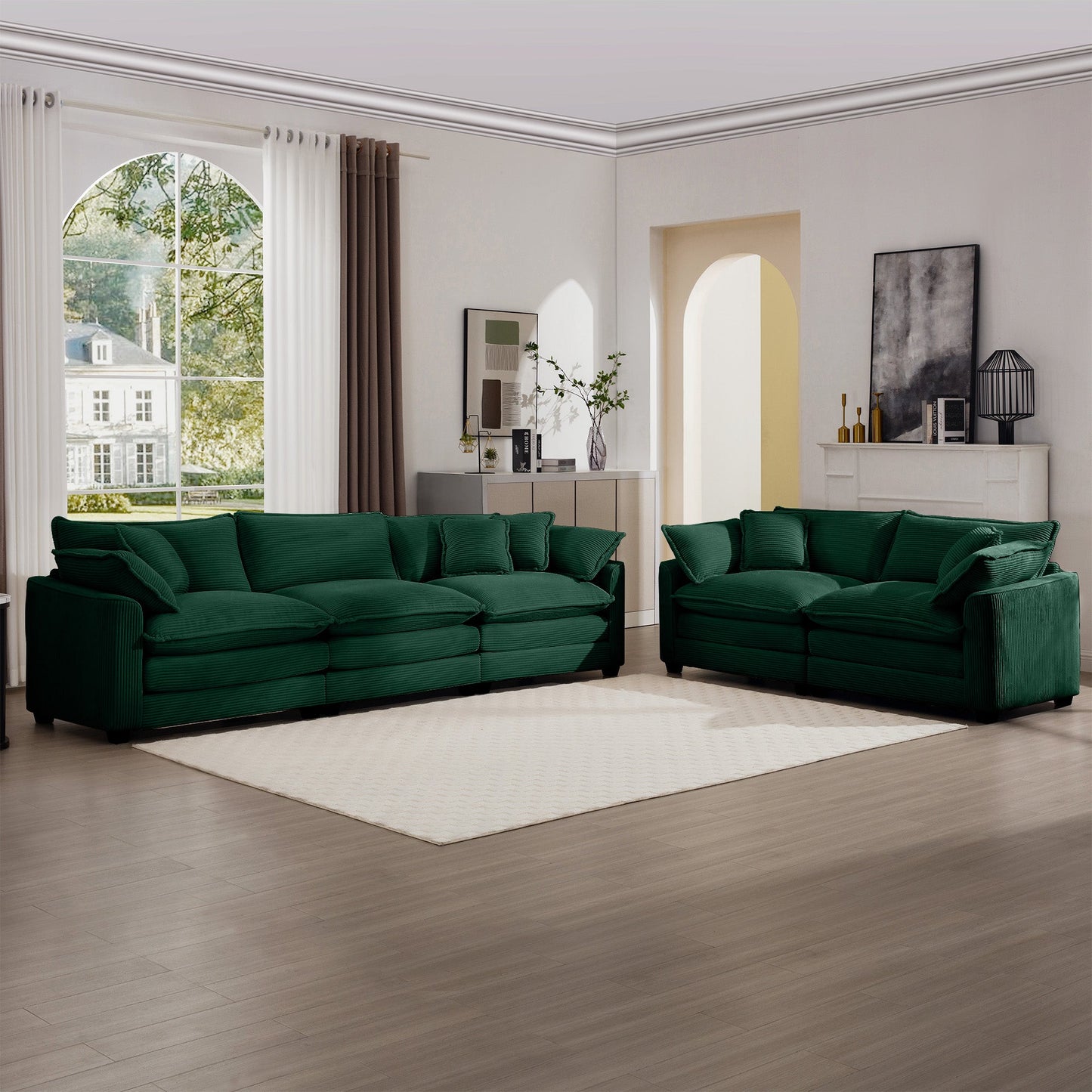 Modern Fabric Living Room Sofa Two Piece Set