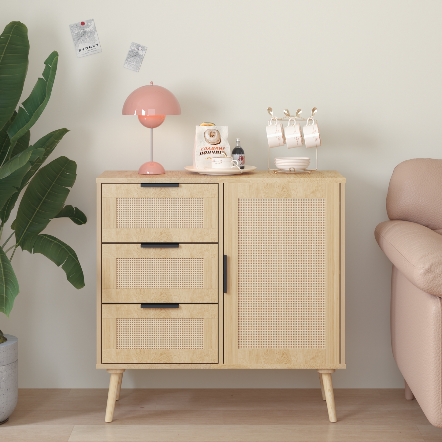Modern Rattan Wood Dresser