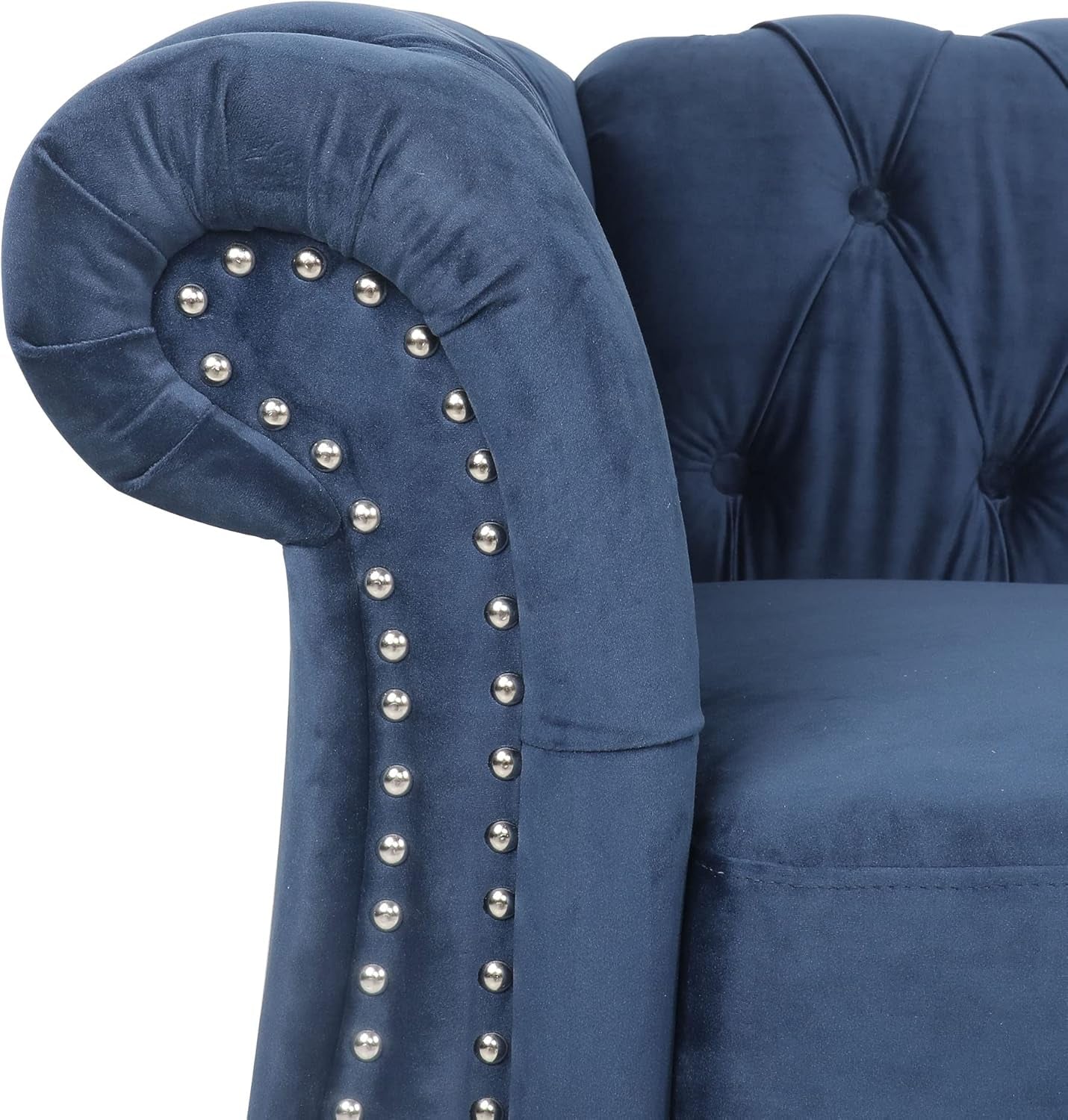 Three Piece Blue Velvet Chesterfield Sofa Set With Club Chair And Loveseat For Living Room