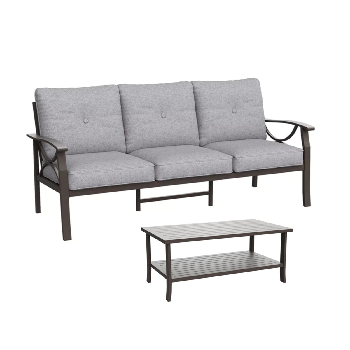 2 Piece Outdoor Patio Set, 70” All-Weather Metal 3-Seat Sofa